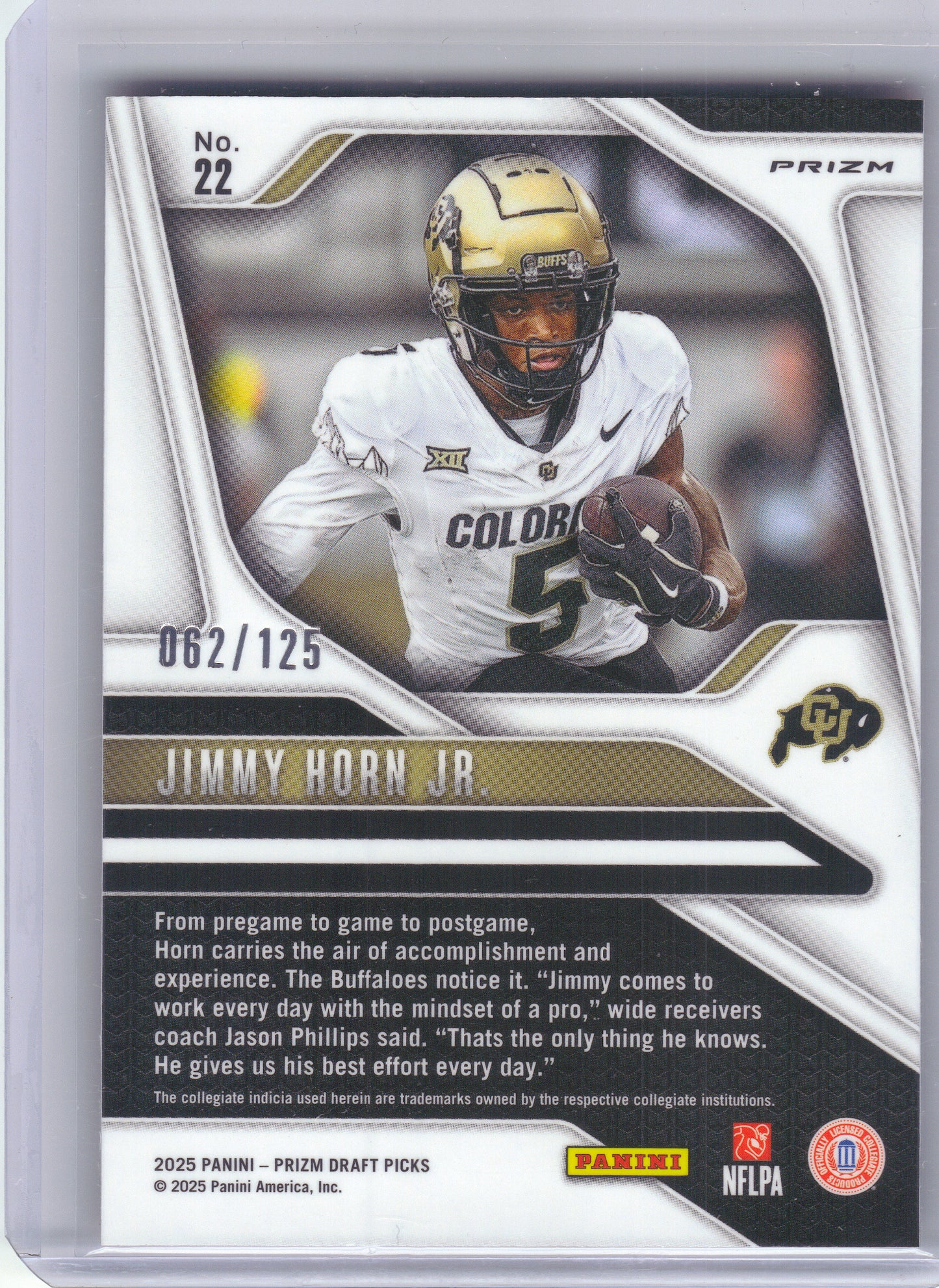 2025 Panini Prizm Draft Picks #22 Jimmy Horn Jr. Prizms Red Finite #/125 Colorado Buffaloes SN