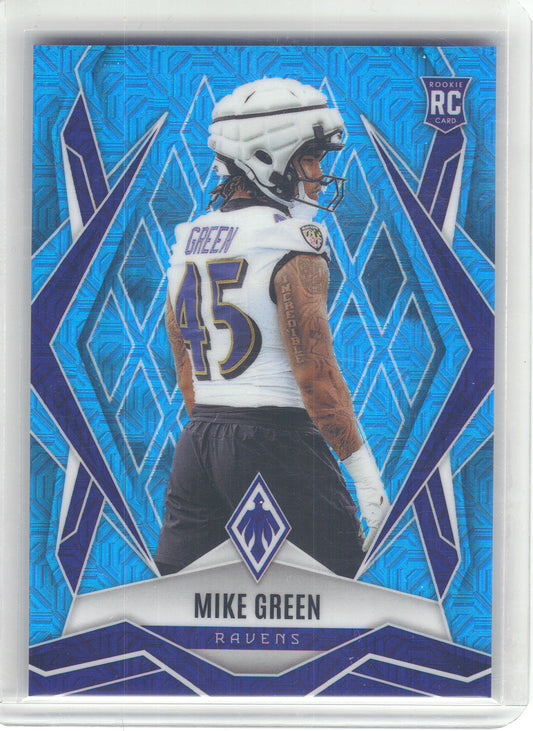2025 Panini Phoenix #216 Mike Green Light Blue Mojo Prizm #/85 Baltimore Ravens SN,RC