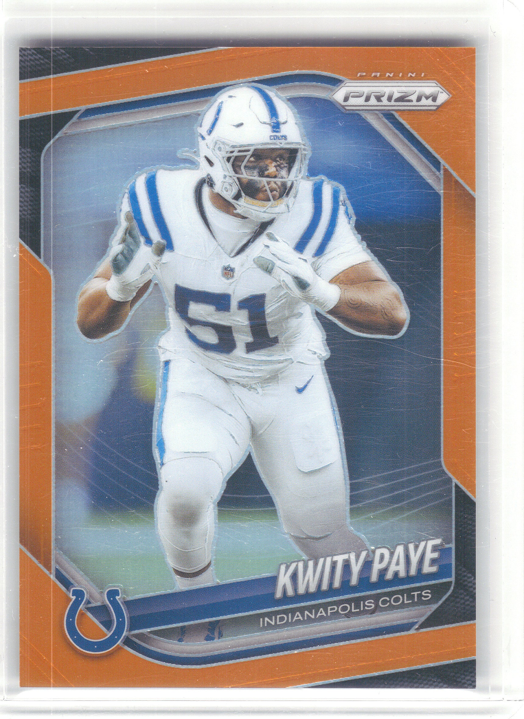 2025 Panini Prizm #286 Kwity Paye Orange #/249 Indianapolis Colts SN