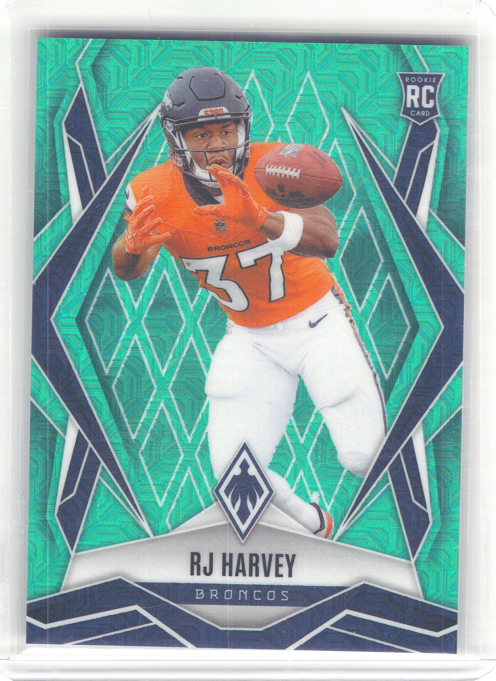 2025 Panini Phoenix #176 RJ Harvey Teal Mojo Prizm #/50 Denver Broncos SN,RC