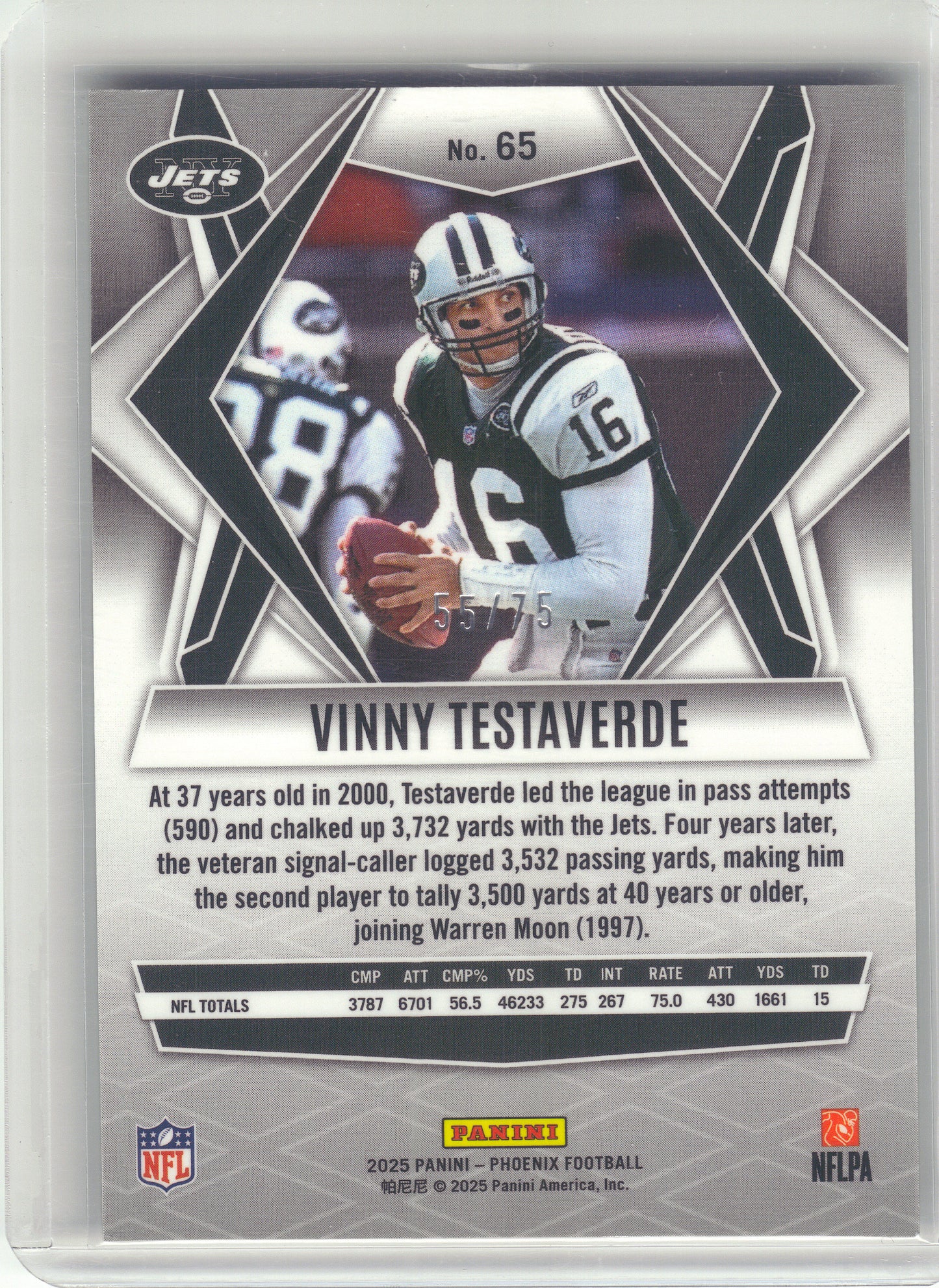 2025 Panini Phoenix #65 Vinny Testaverde Lime Green Mojo Prizm #/75 New York Jets SN
