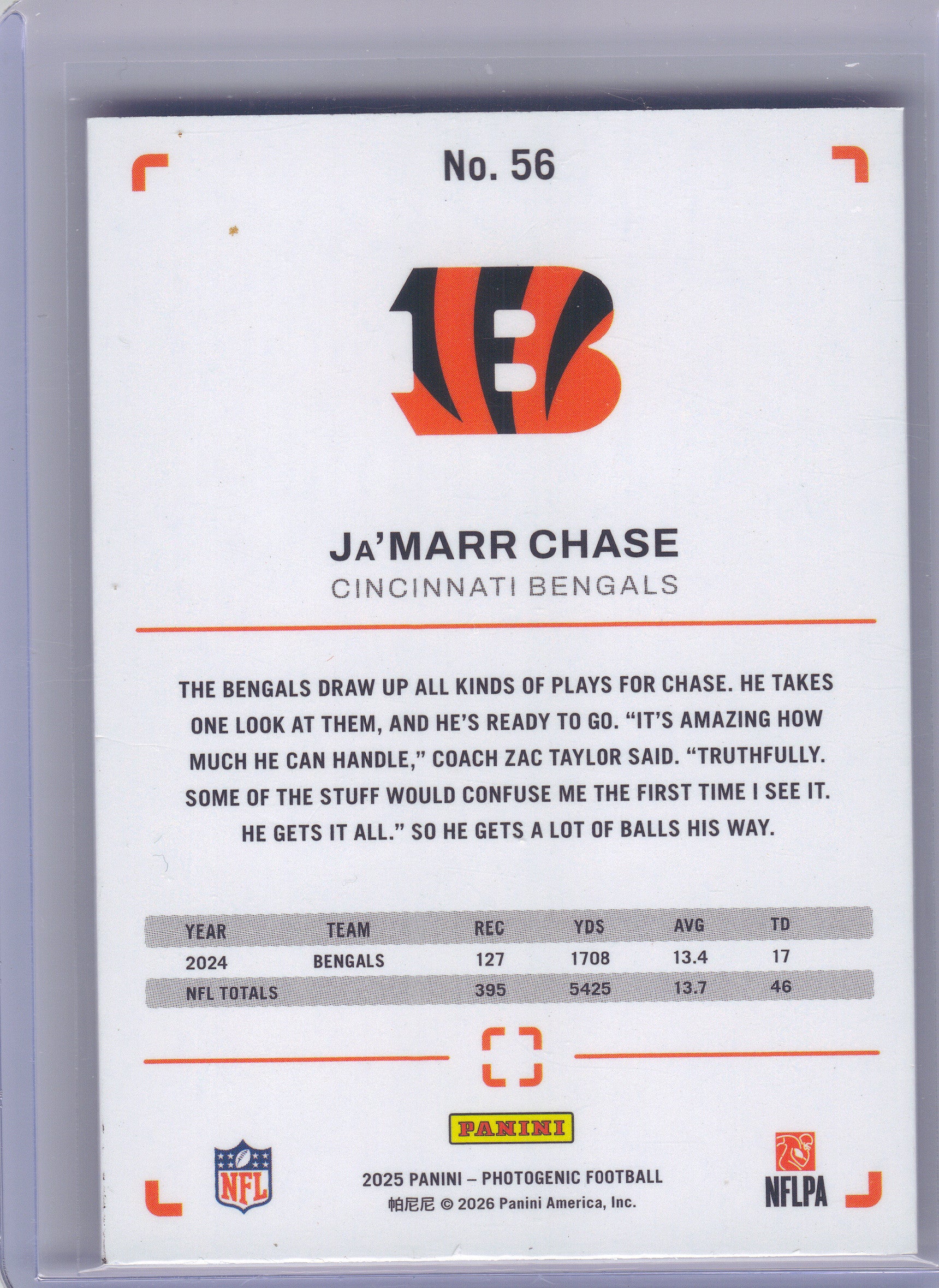 2025 Panini Photogenic #56 Ja'Marr Chase Red #/125 Cincinnati Bengals SN
