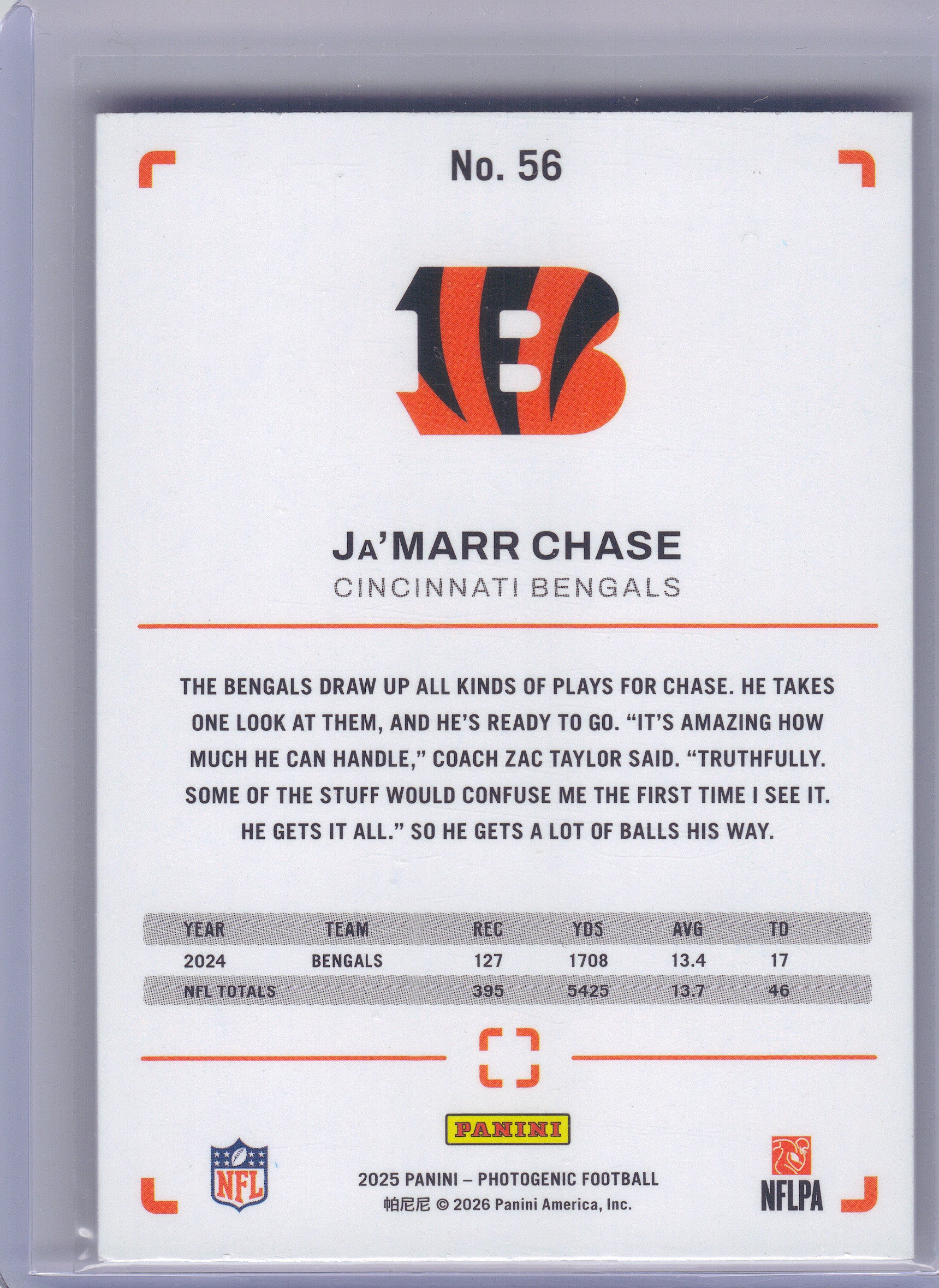 2025 Panini Photogenic #56 Ja'Marr Chase Red x Cincinnati Bengals SN