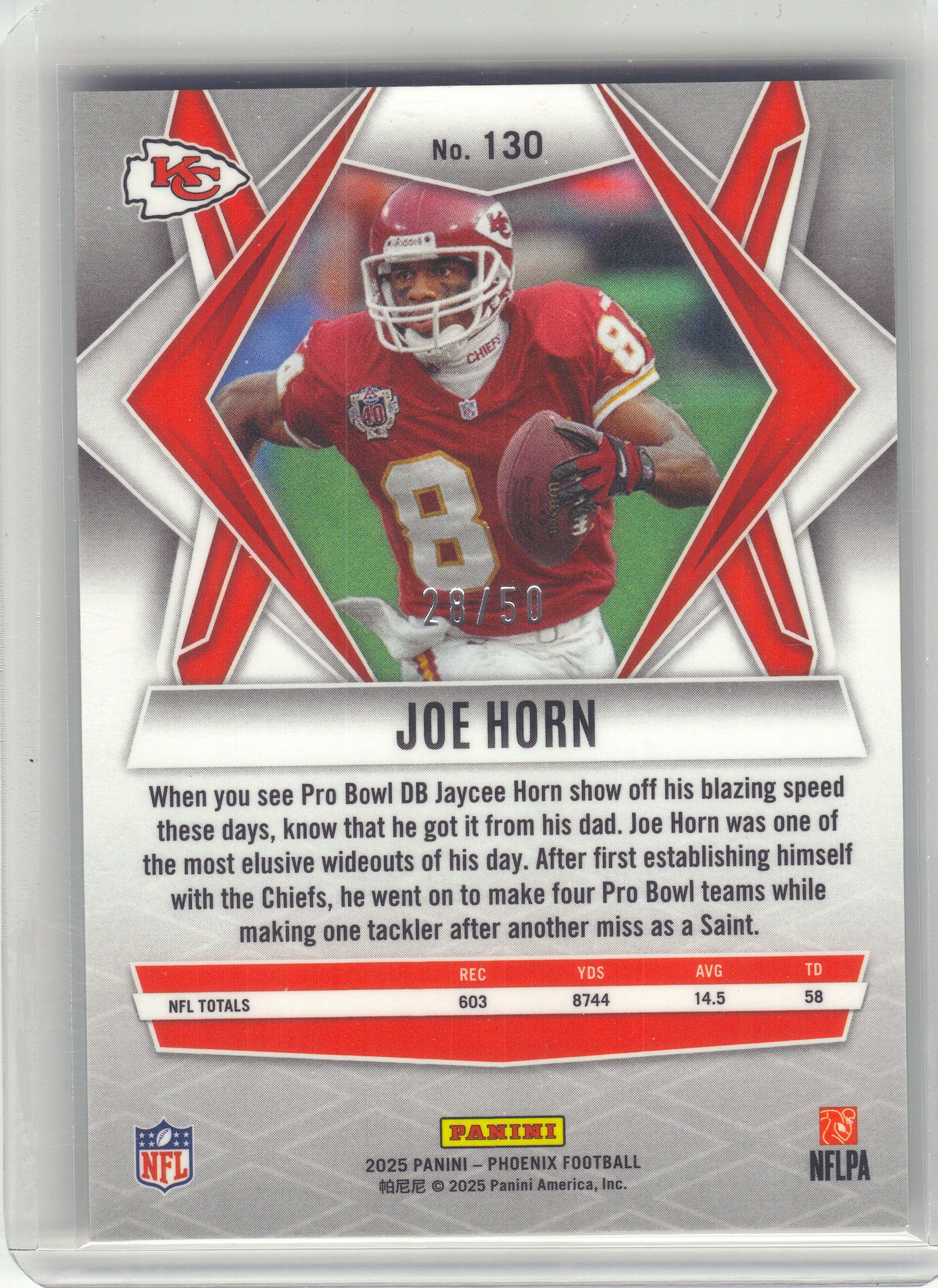 2025 Panini Phoenix #130 Joe Horn Teal Mojo Prizm #/50 Kansas City Chiefs SN
