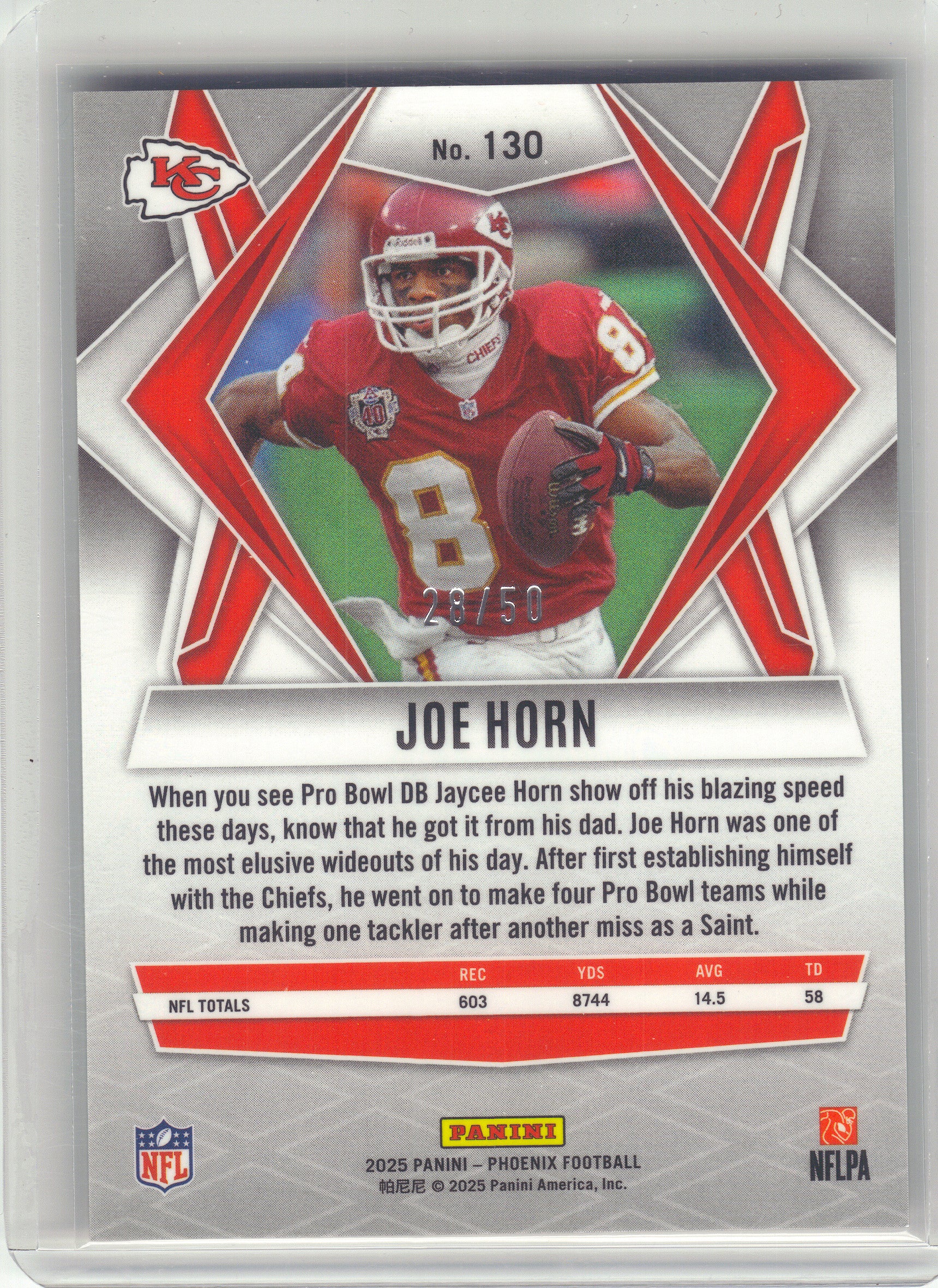 2025 Panini Phoenix #130 Joe Horn Teal Mojo Prizm #/50 Kansas City Chiefs SN