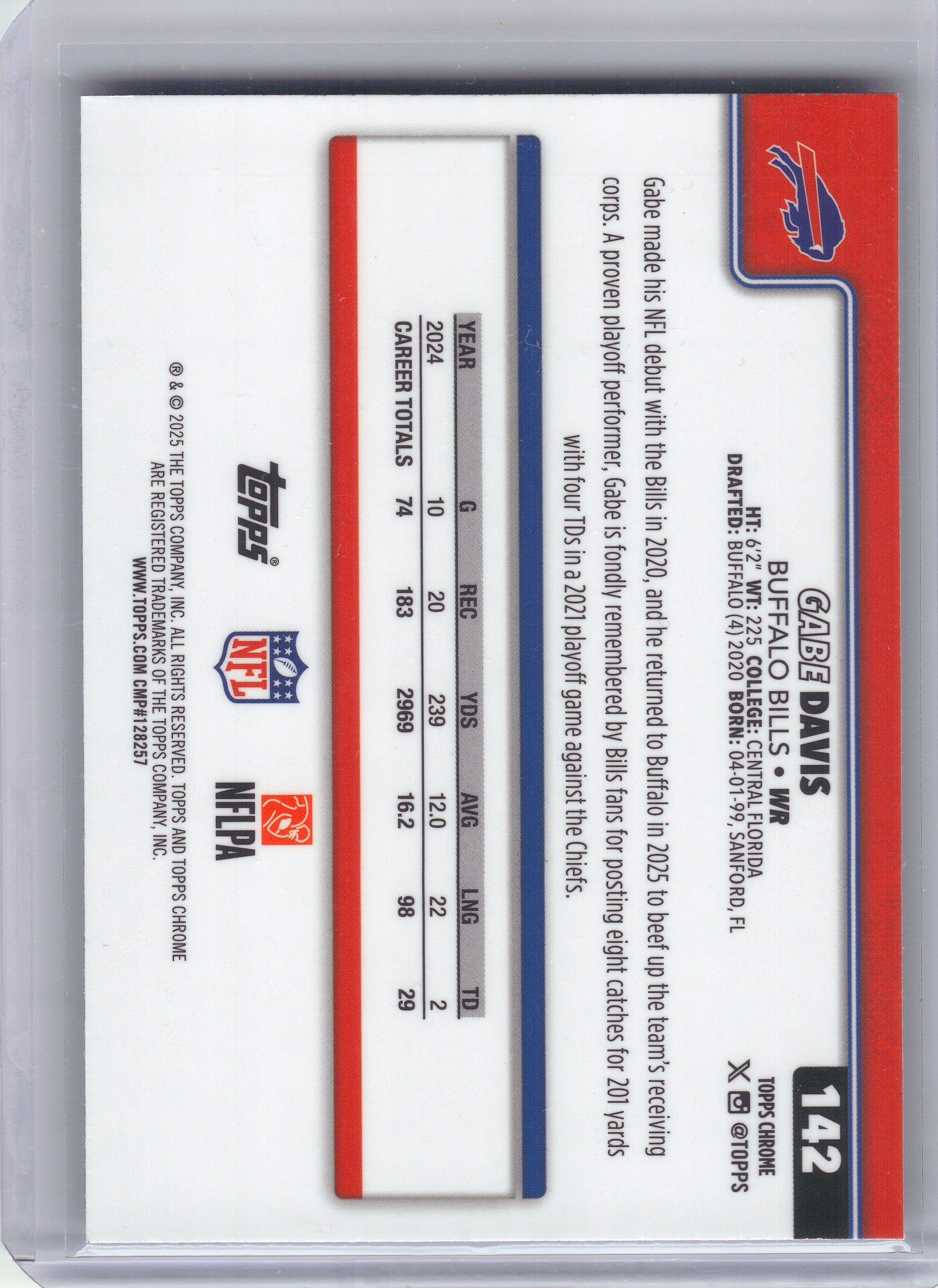 2025 Topps Chrome #142 Gabe Davis Neon Pulse Refractor Buffalo Bills