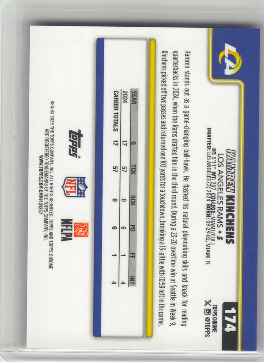 2025 Topps Chrome #174 Kamren Kinchens Black Wave Refractor #/10 Los Angeles Rams SN