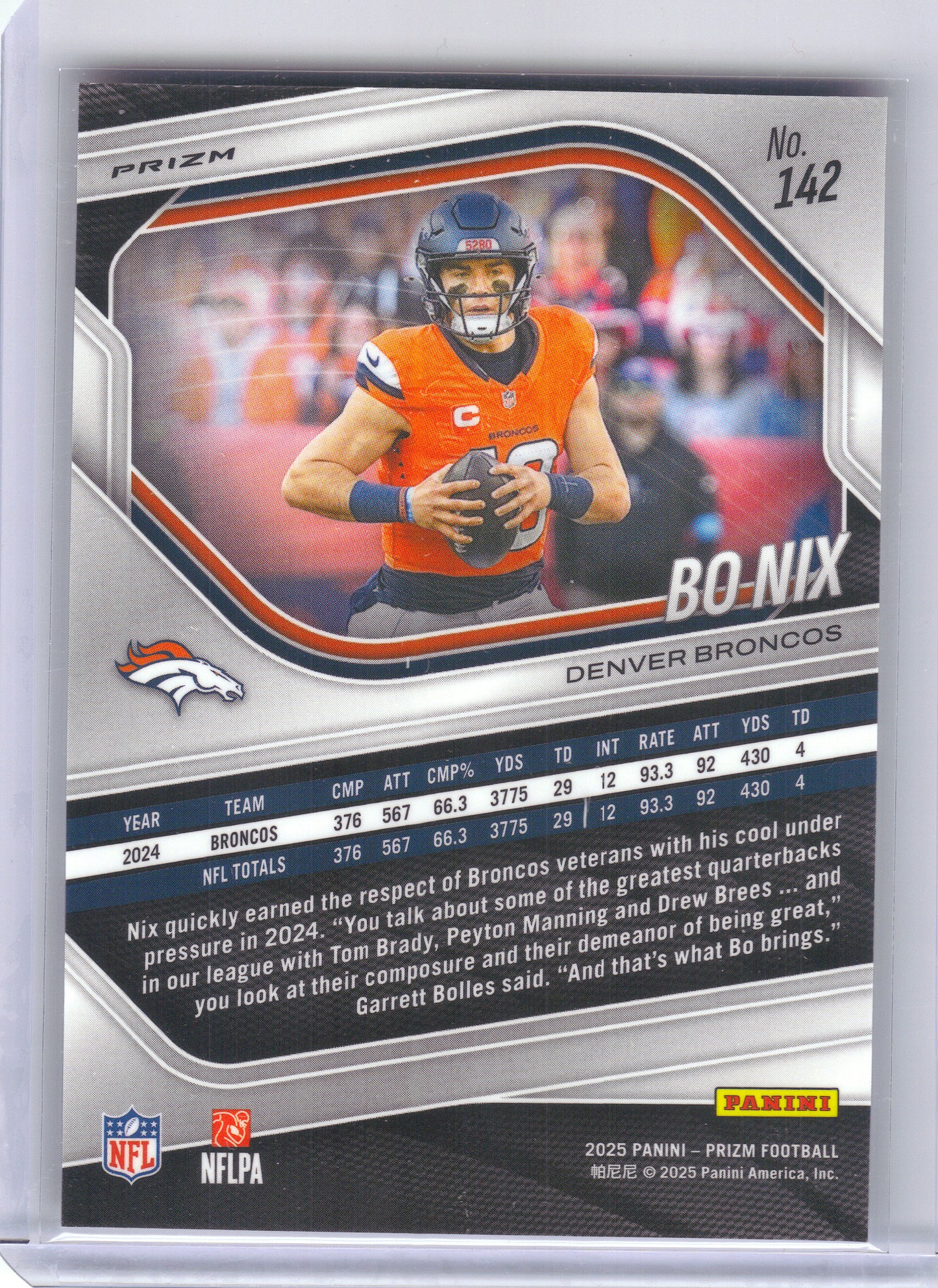 2025 Panini Prizm #142 Bo Nix Red White and Blue Denver Broncos