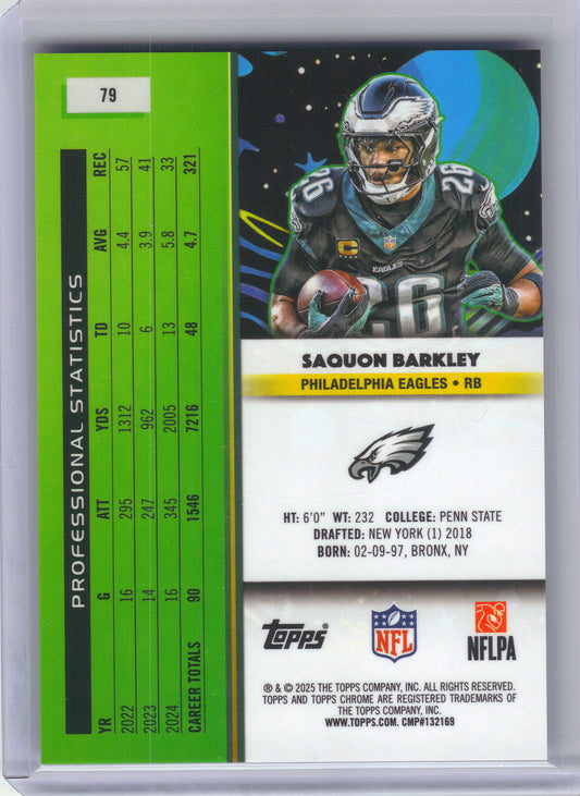 2025 Topps Chrome Cosmic #79 Saquon Barkley Purple Nebula Refractor #/150 Philadelphia Eagles SN