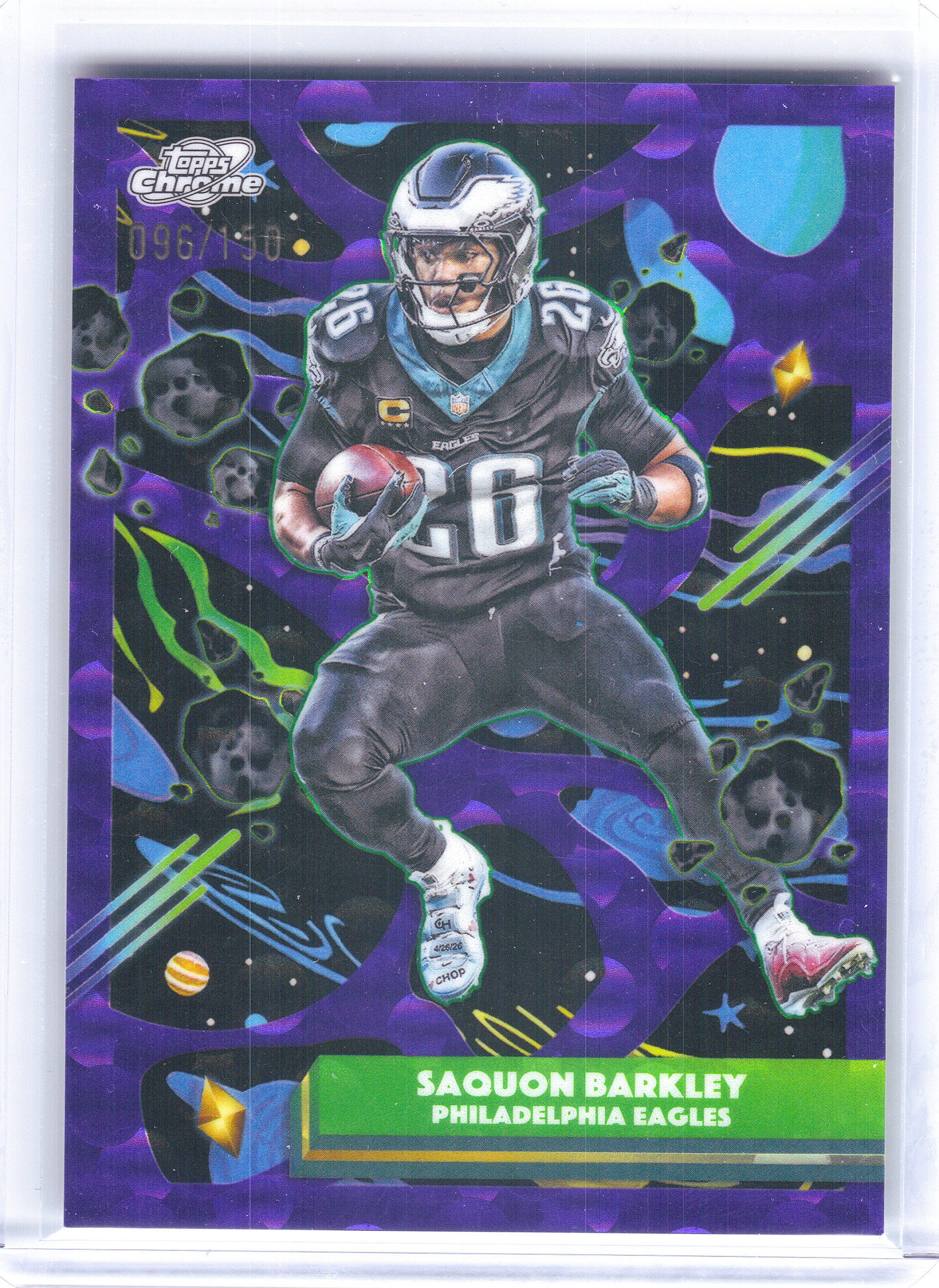 2025 Topps Chrome Cosmic #79 Saquon Barkley Purple Nebula Refractor #/150 Philadelphia Eagles SN