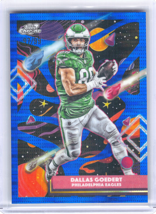 2025 Topps Chrome Cosmic #81 Dallas Goedert Blue Moon Refractor #/99 Philadelphia Eagles SN