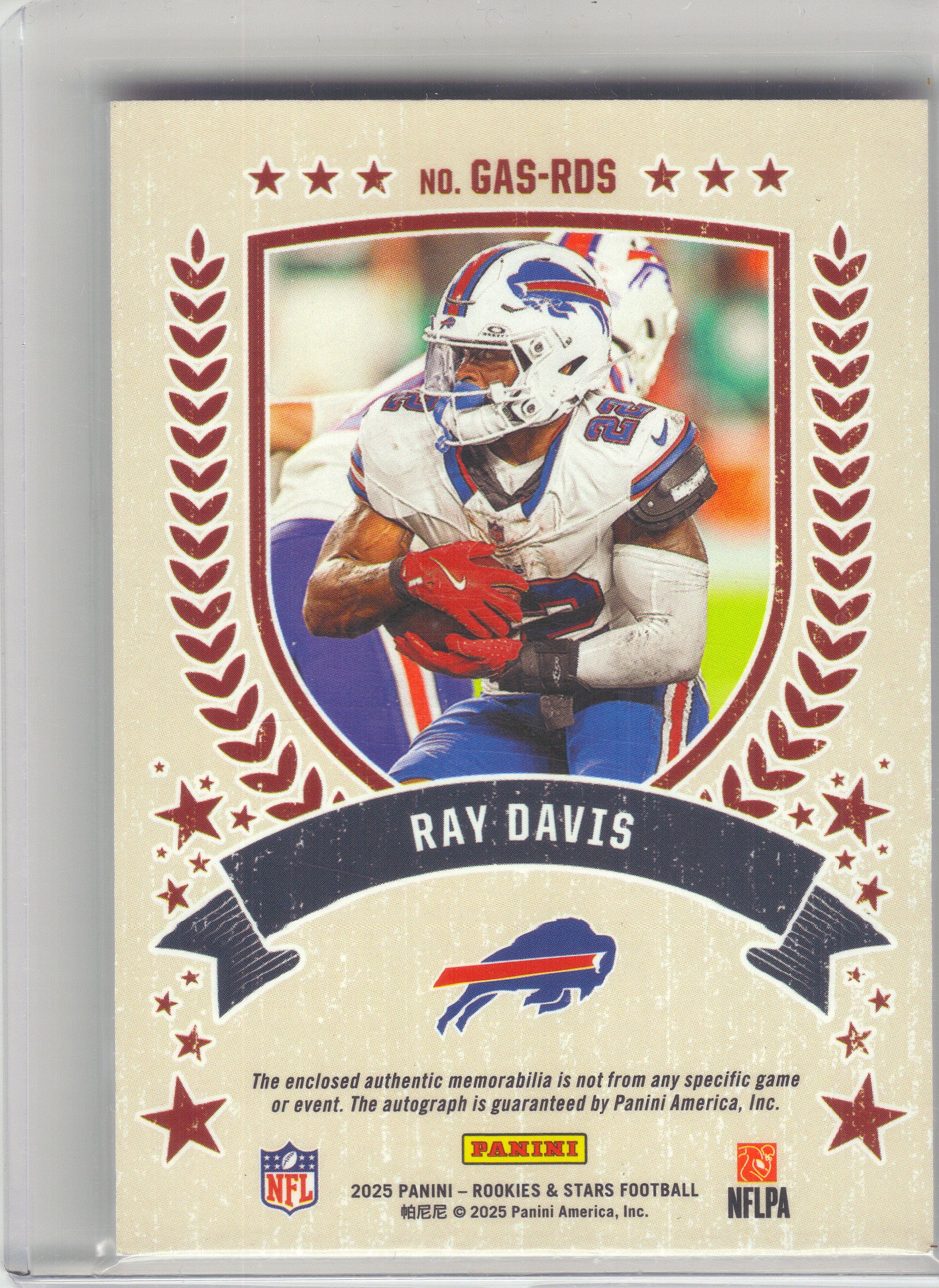 2025 Panini Rookies & Stars #GAS-RDS Ray Davis Great American Signatures #/99 Buffalo Bills SN,MEM,AU
