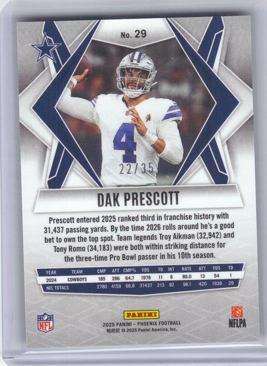 2025 Panini Phoenix #29 Dak Prescott Yellow Mojo Prizm #/35 Dallas Cowboys SN