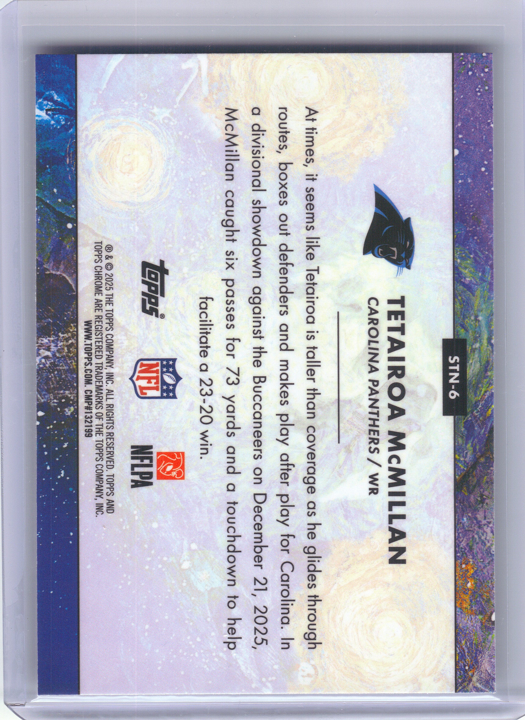 2025 Topps Chrome Cosmic #STN-6 Tetairoa McMillan Stars in the Night Carolina Panthers