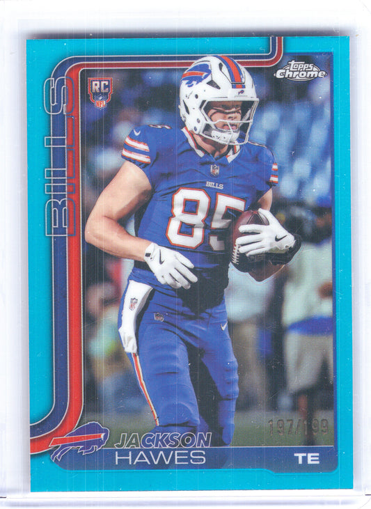 2025 Topps Chrome #397 Jackson Hawes Aqua Refractor #/199 Buffalo Bills SN,RC
