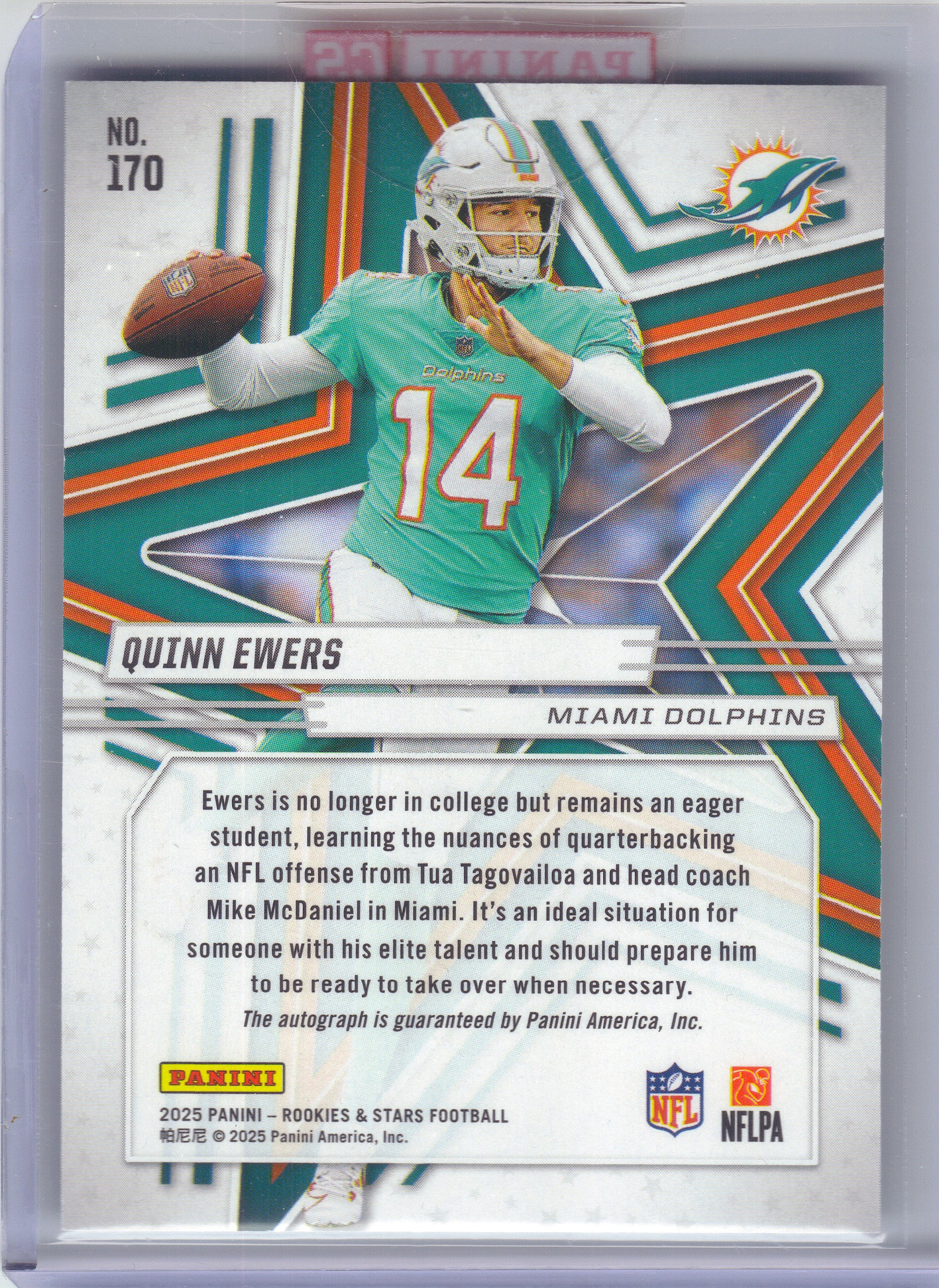 2025 Panini Rookies & Stars #170 Quinn Ewers Rookie Signatures Miami Dolphins RC,AU