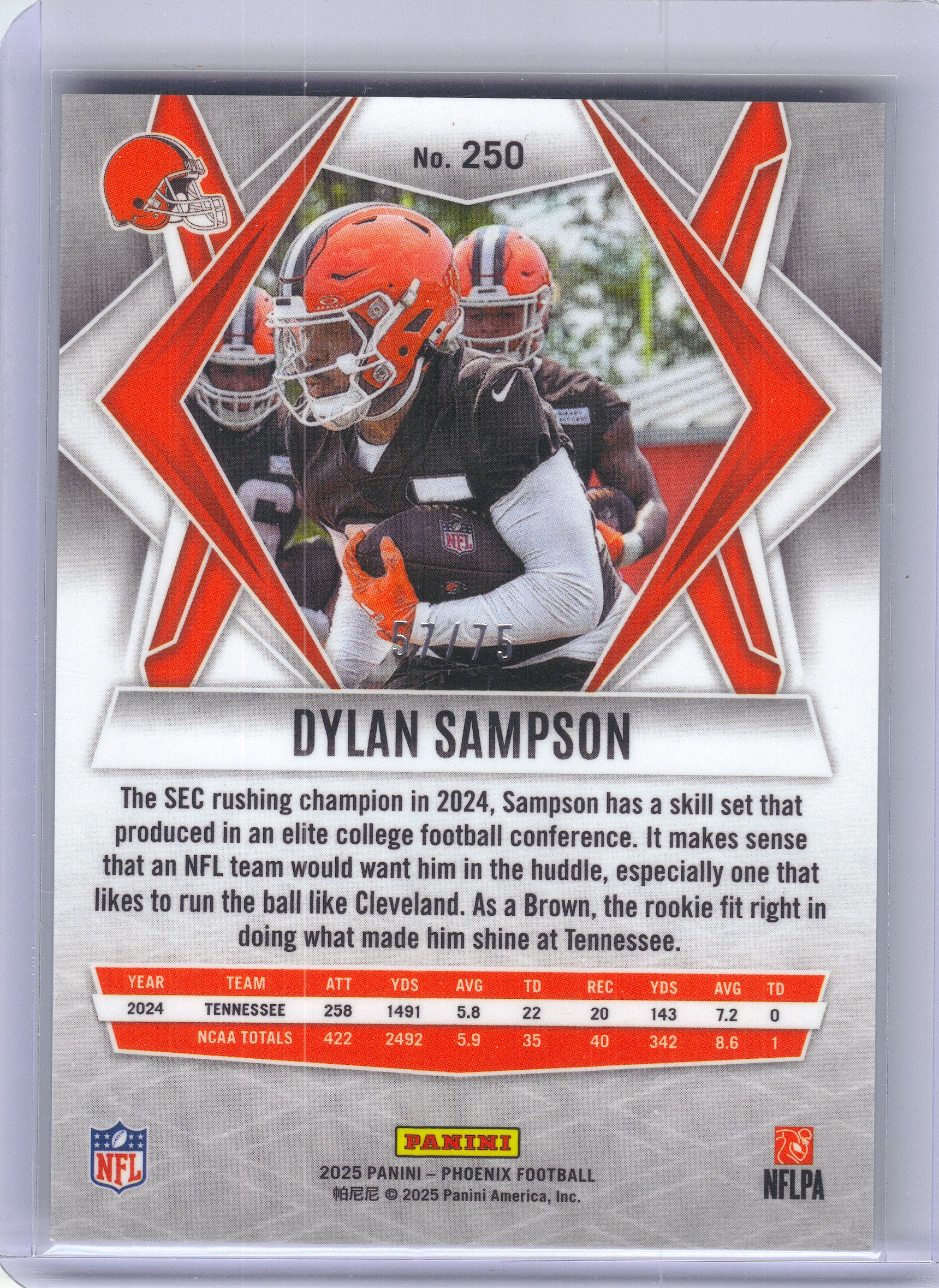 2025 Panini Phoenix #250 Dylan Sampson Lime Green Mojo Prizm #/75 Cleveland Browns SN,RC