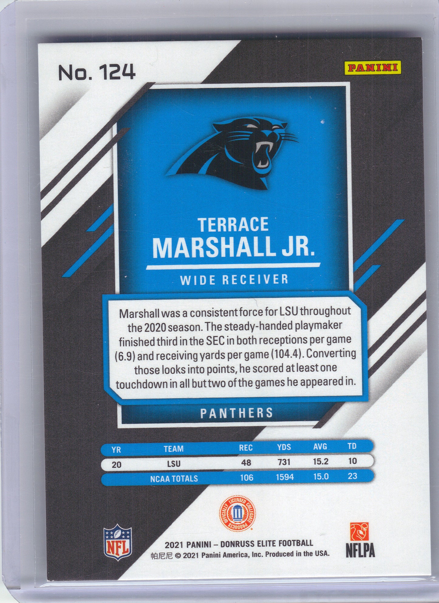 2021 Donruss Elite #124 Terrace Marshall Jr. Aspirations Shimmer #/499 Carolina Panthers SN,RC