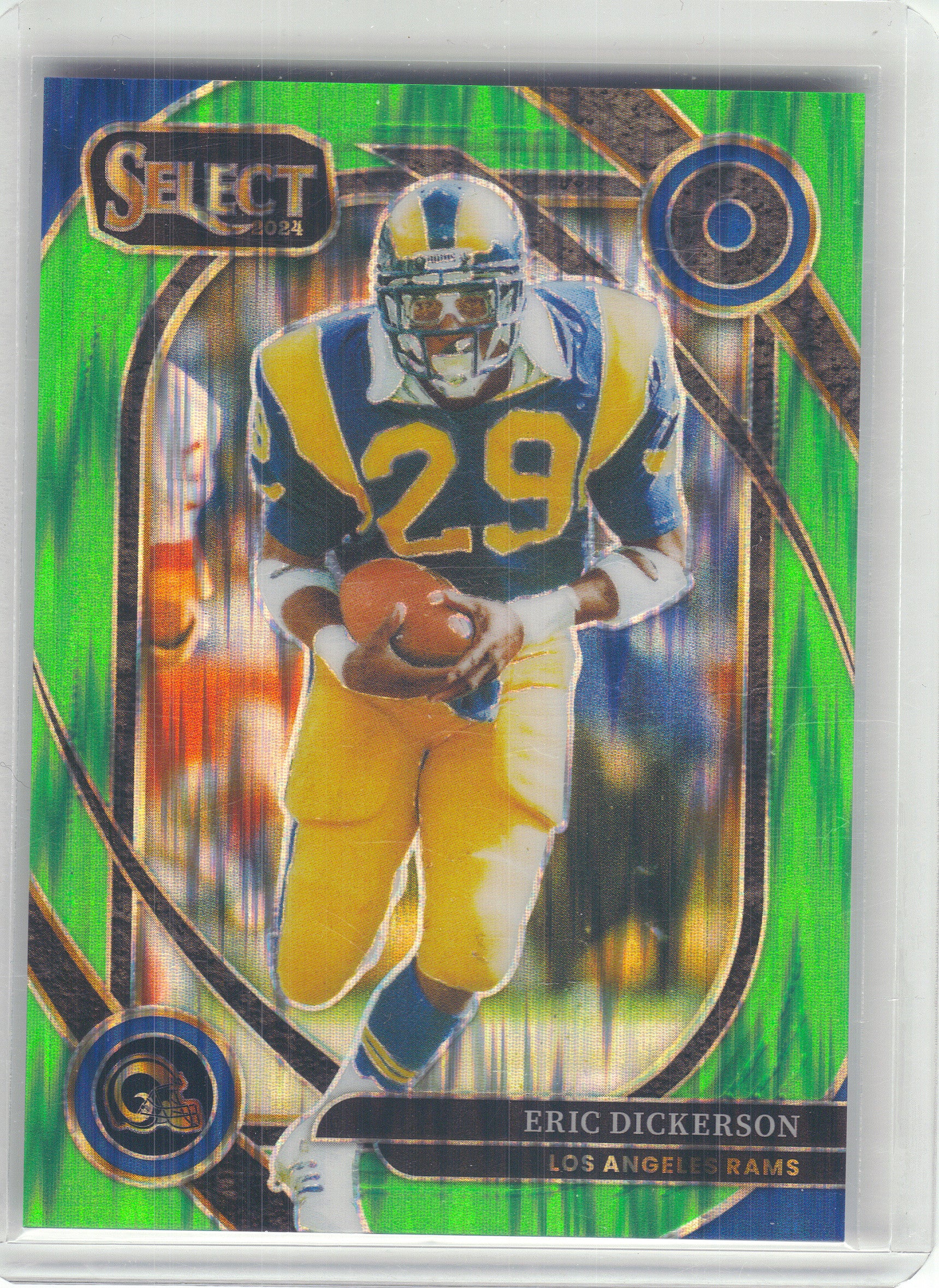 2024 Panini Select #255 Eric Dickerson Neon Green Prizm Shock #/499 Los Angeles Rams SN