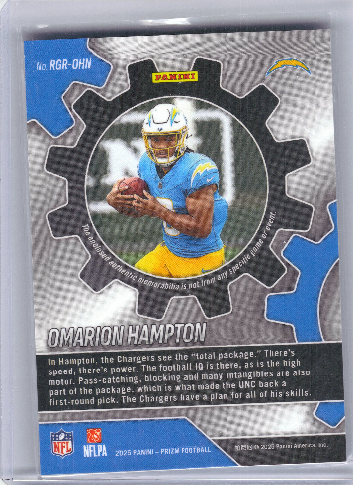 2025 Panini Prizm #RGR-OHN Omarion Hampton Rookie Gear Los Angeles Chargers MEM