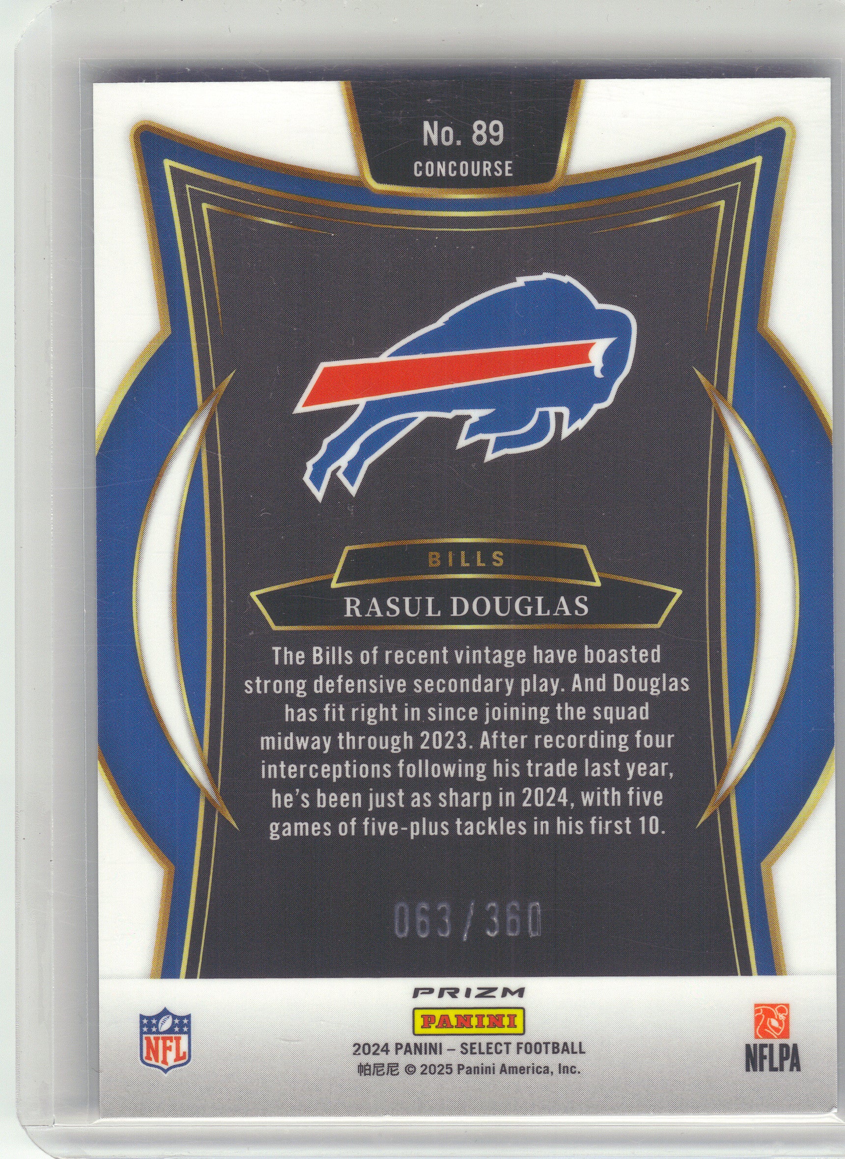 2024 Panini Select #89 Rasul Douglas Purple Prizm Shock #/360 Buffalo Bills SN