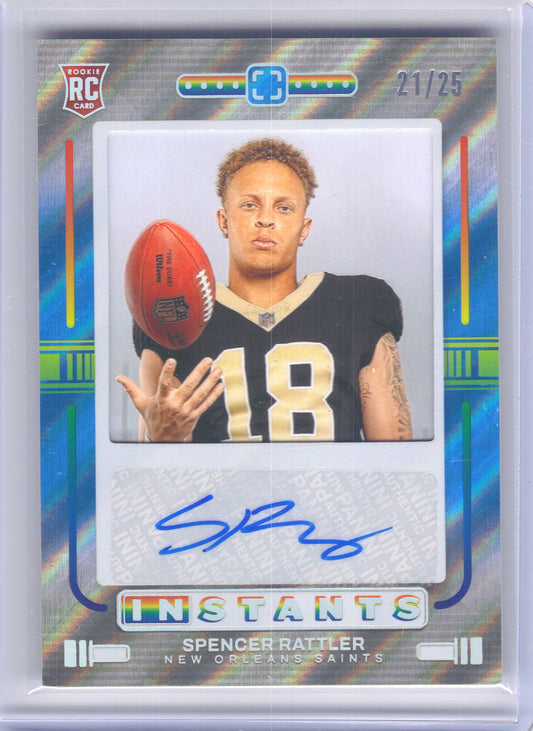 2024 Panini Photogenic #RIS-SRA Spencer Rattler Rookie Instants Signatures Blue #/25 New Orleans Saints SN,AU
