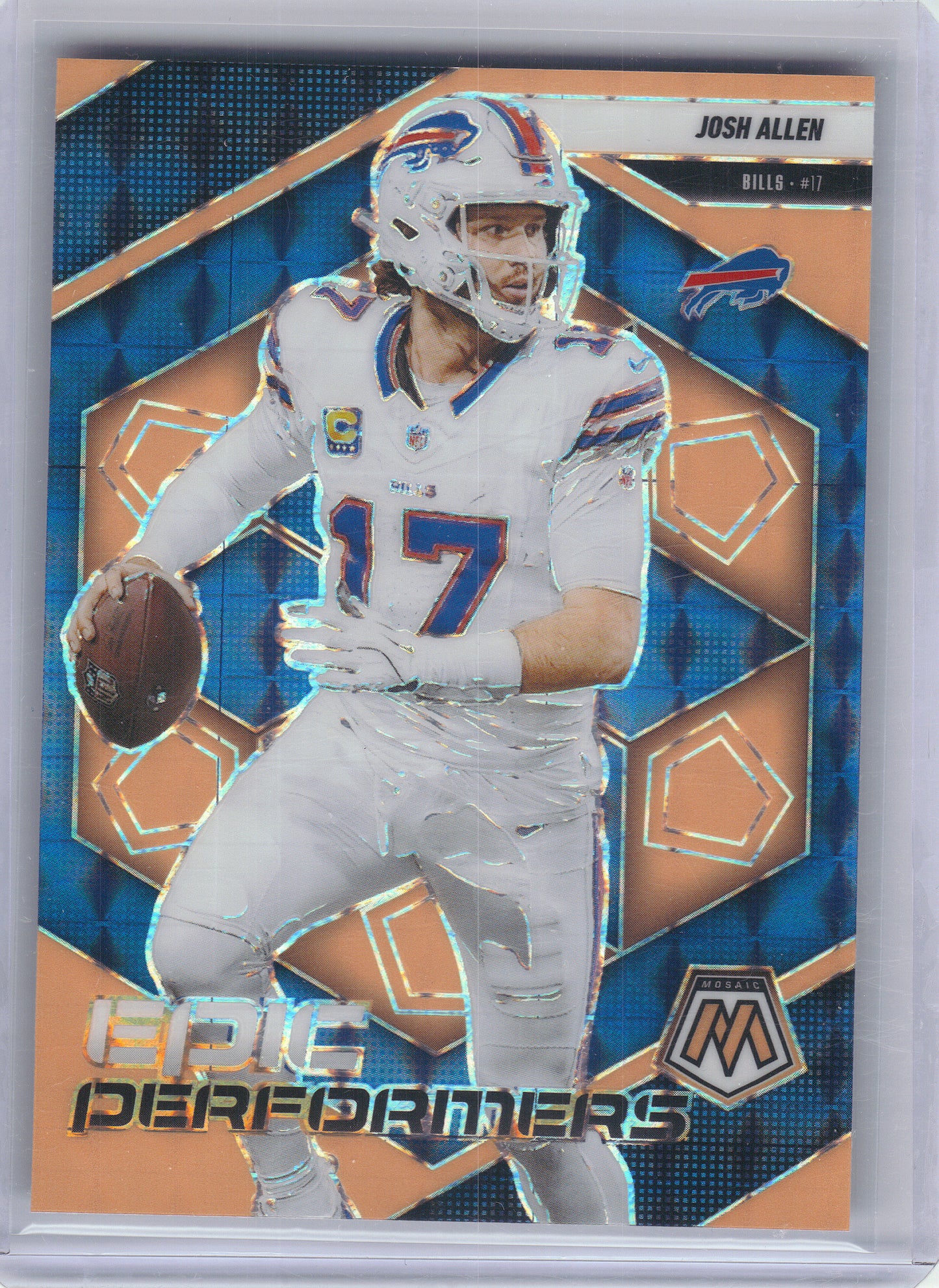 2025 Panini Mosaic #9 Josh Allen Epic Performers Mosaic Orange Fluorescent Buffalo Bills
