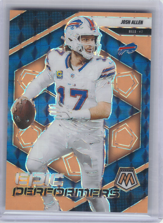 2025 Panini Mosaic #9 Josh Allen Epic Performers Mosaic Orange Fluorescent Buffalo Bills