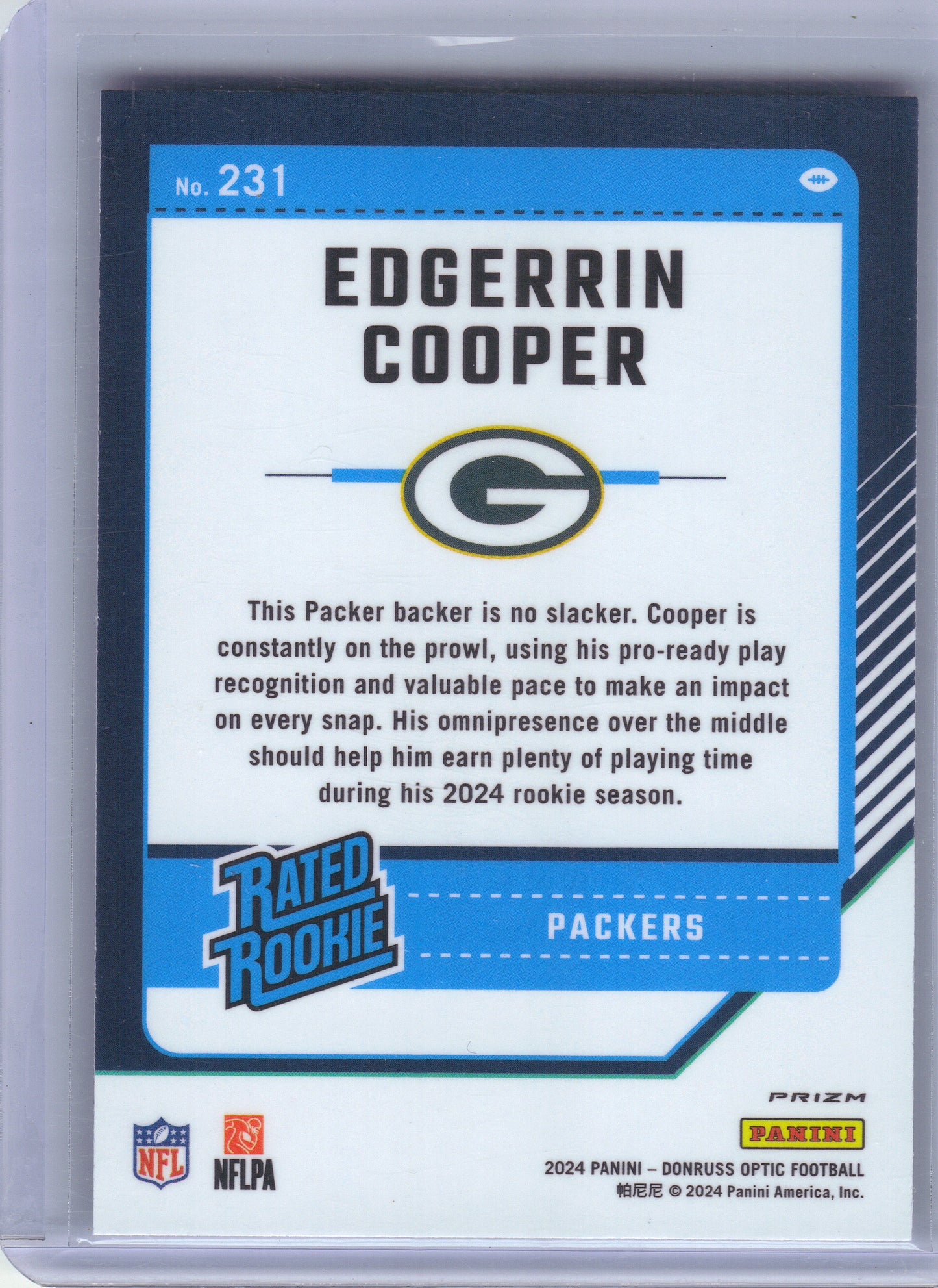 2024 Donruss Optic #231 Edgerrin Cooper Purple Shock Green Bay Packers