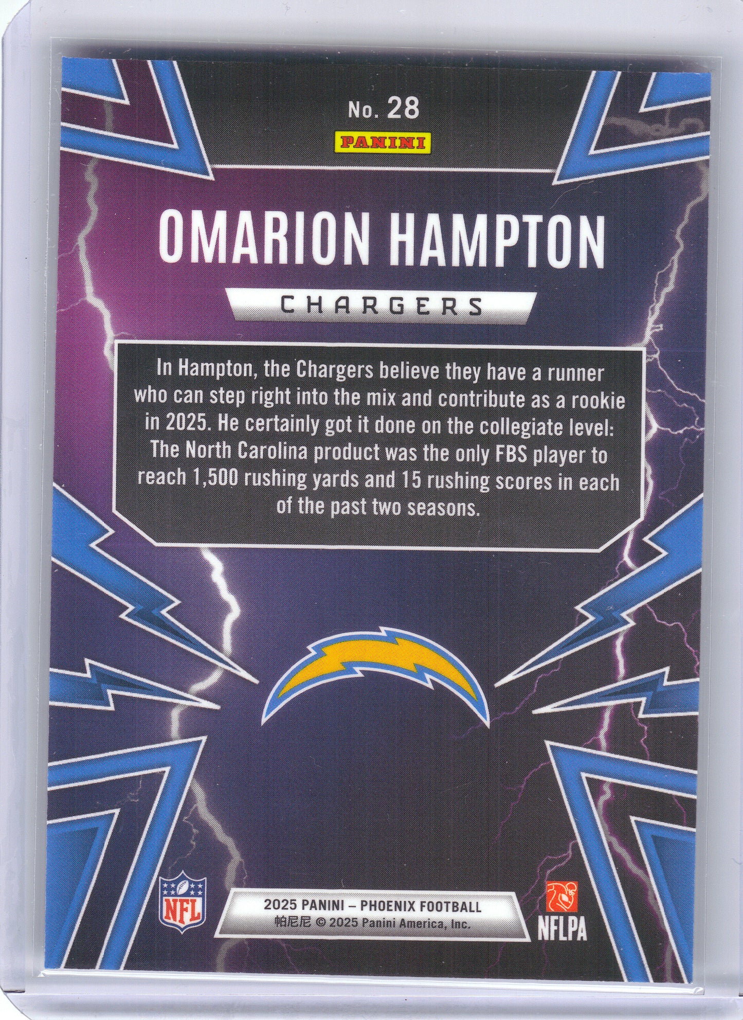 2025 Panini Phoenix #28 Omarion Hampton Thunderbirds Los Angeles Chargers