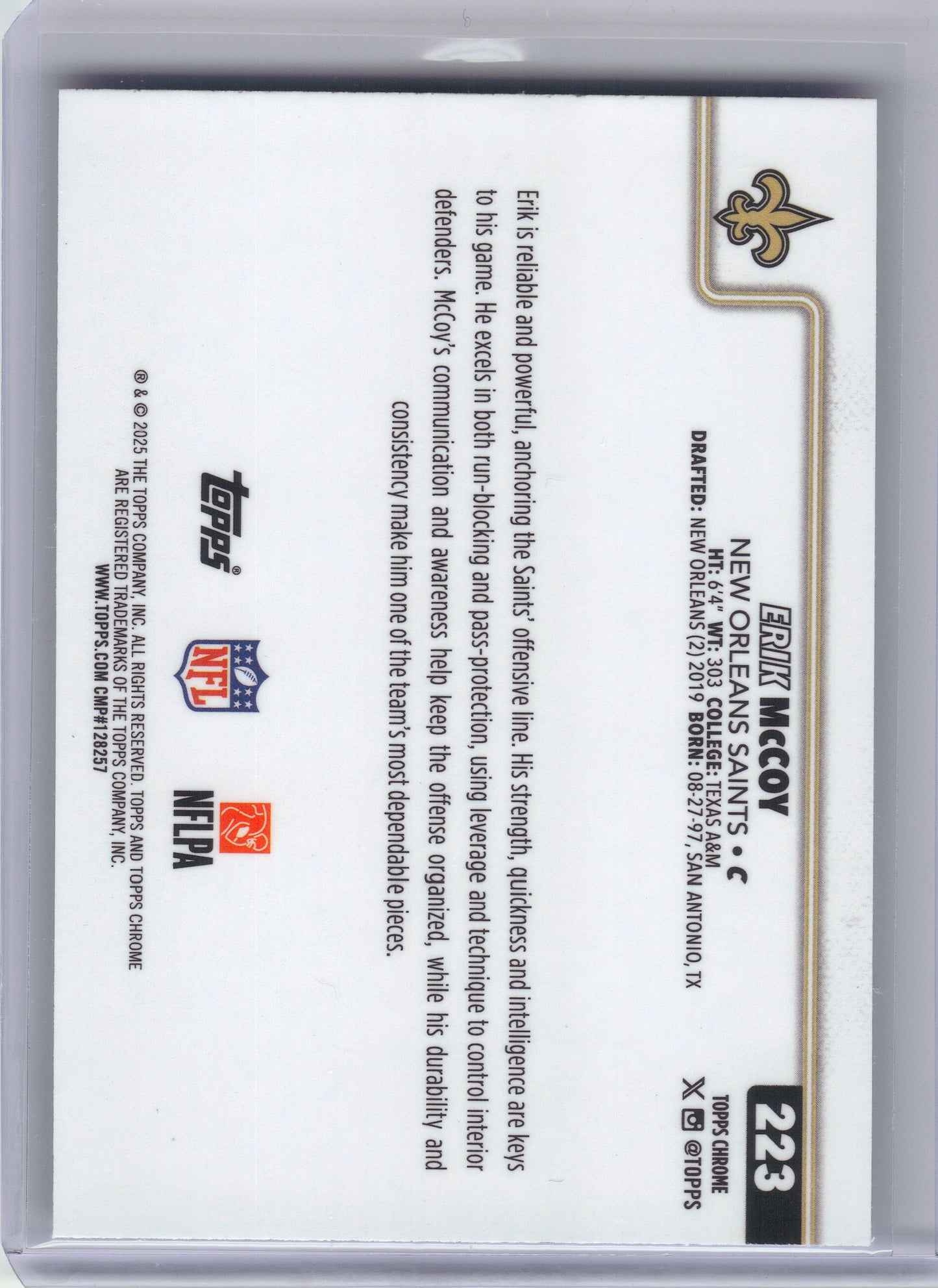 2025 Topps Chrome #223 Erik McCoy Ray Wave Refractor New Orleans Saints
