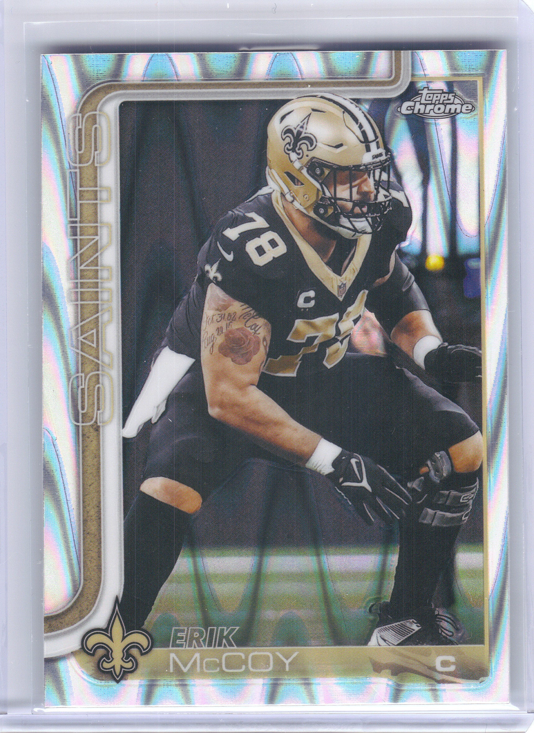 2025 Topps Chrome #223 Erik McCoy Ray Wave Refractor New Orleans Saints