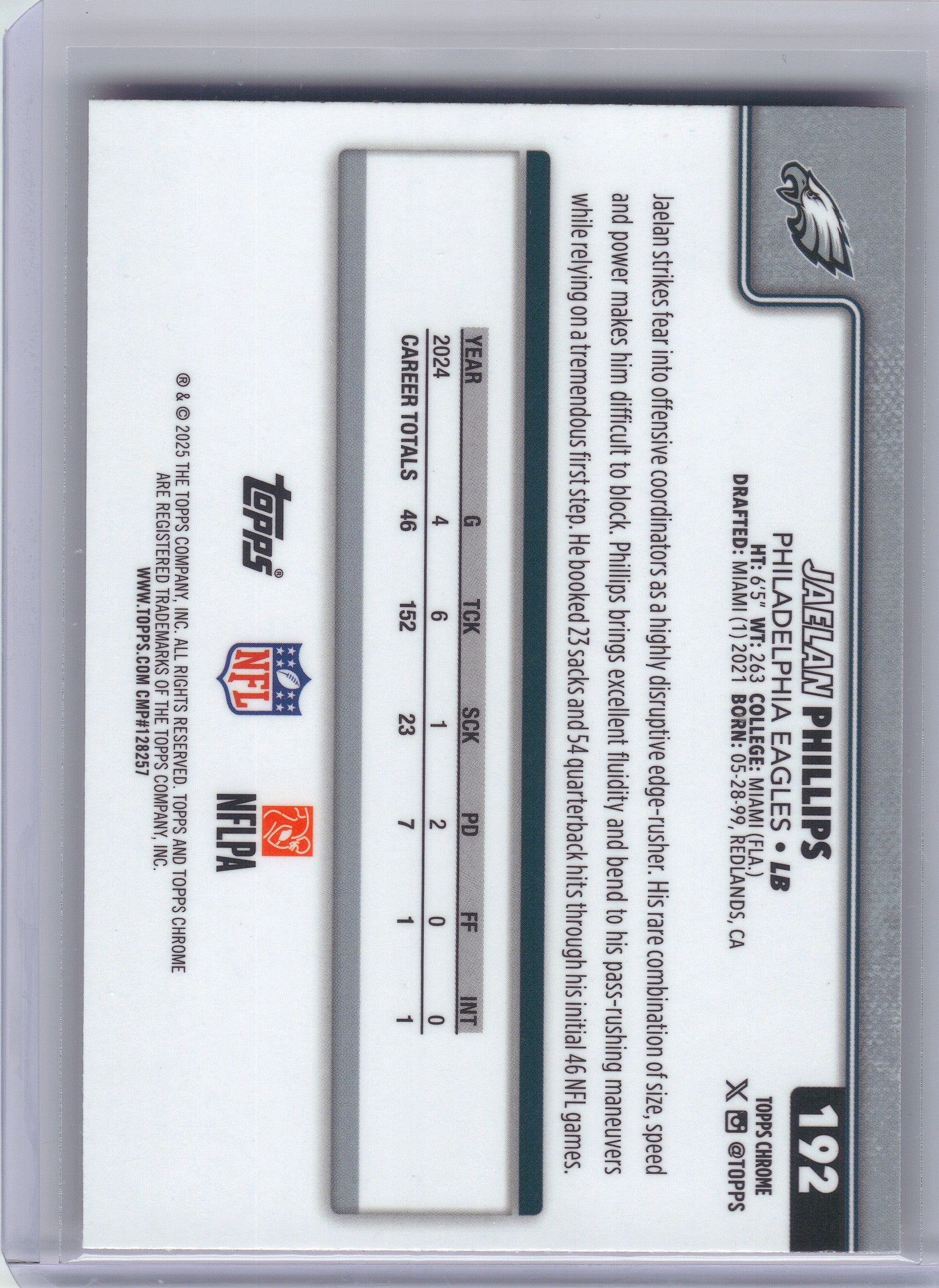2025 Topps Chrome #192 Jaelan Phillips Hot Pink X-Fractor Philadelphia Eagles