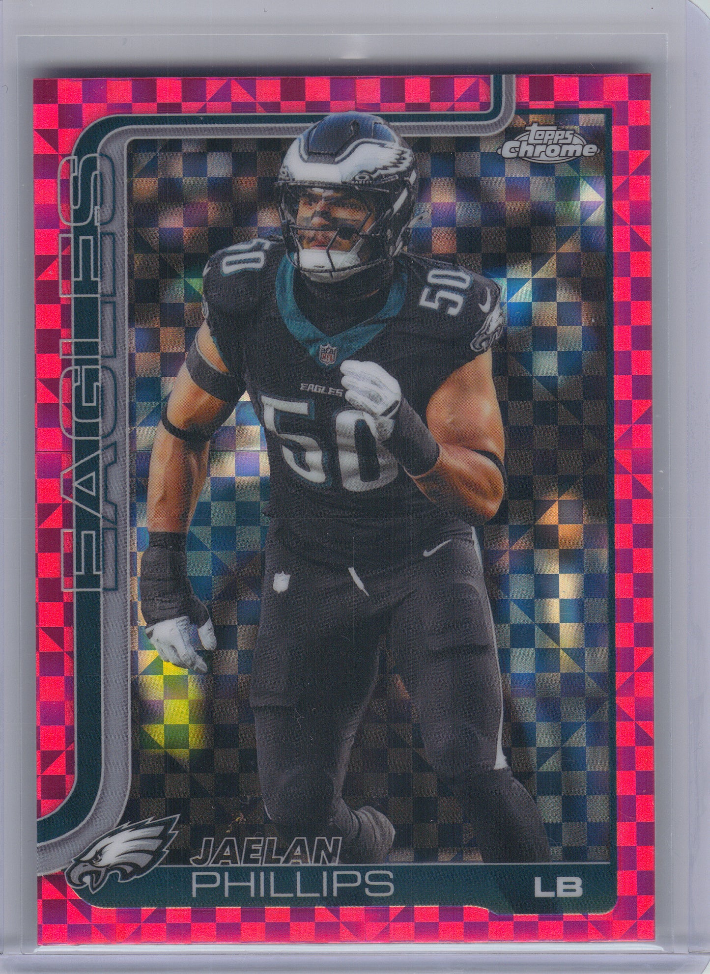 2025 Topps Chrome #192 Jaelan Phillips Hot Pink X-Fractor Philadelphia Eagles