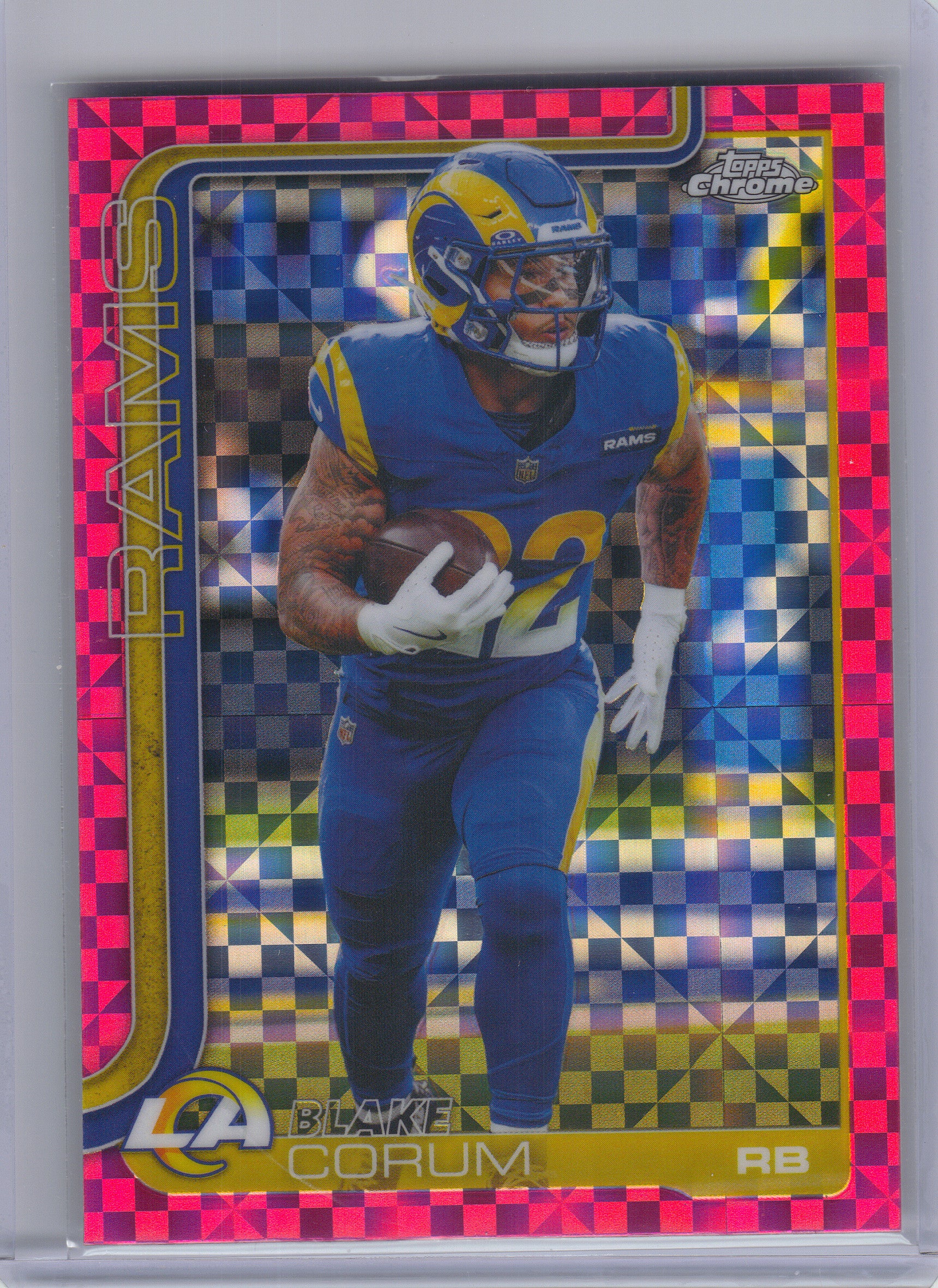 2025 Topps Chrome #171 Blake Corum Hot Pink X-Fractor Los Angeles Rams