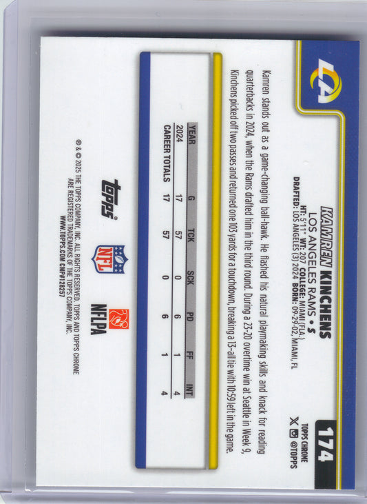 2025 Topps Chrome #174 Kamren Kinchens Ray Wave Refractor Los Angeles Rams