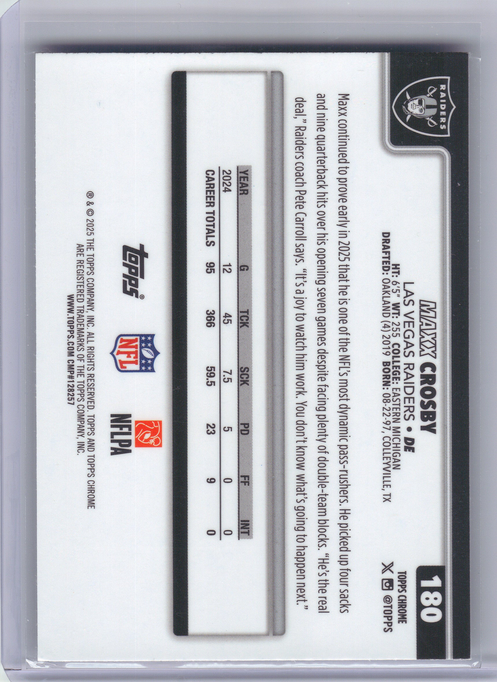 2025 Topps Chrome #180 Maxx Crosby Pulsar Refractor Las Vegas Raiders