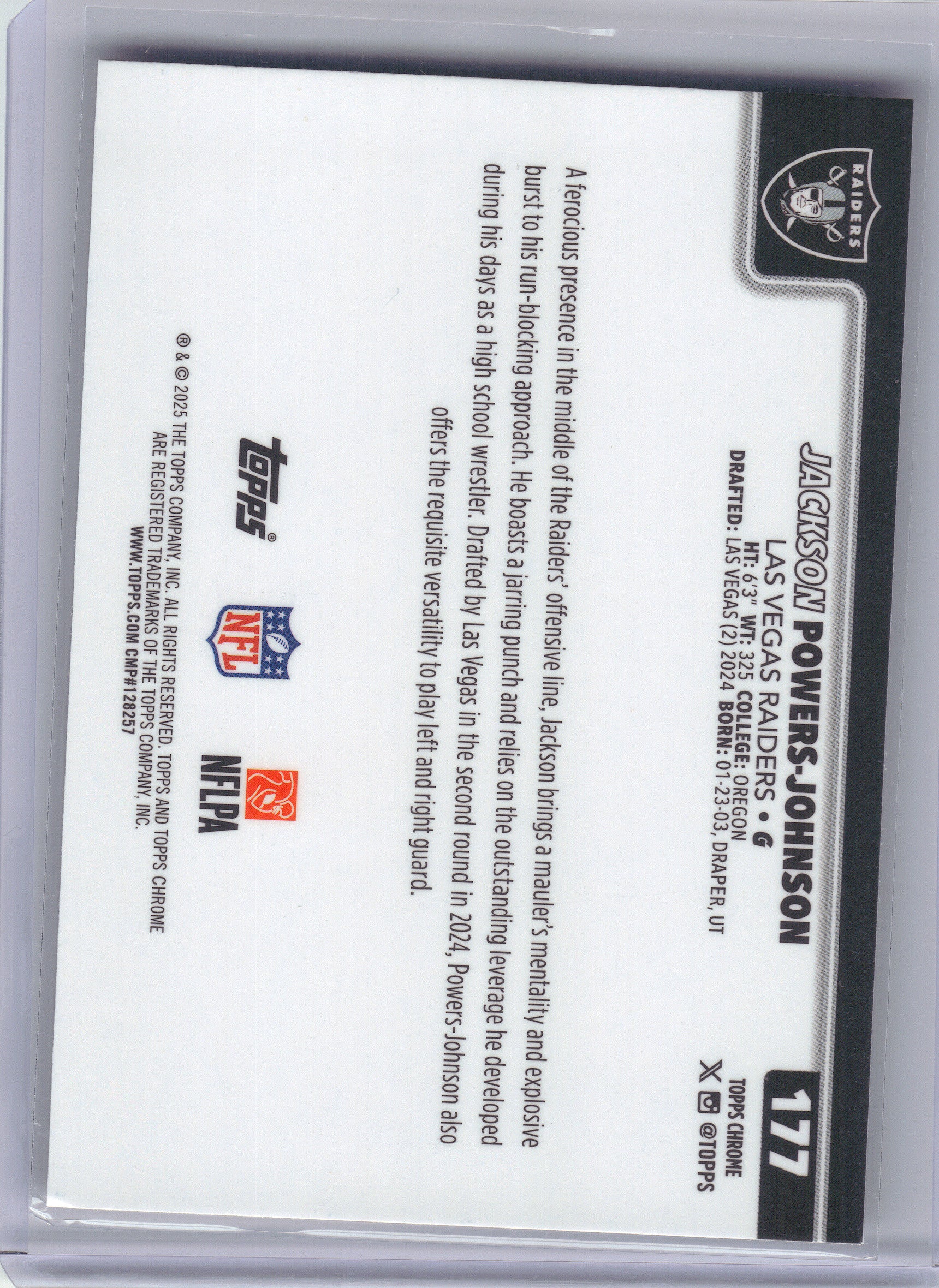 2025 Topps Chrome #177 Jackson Powers-Johnson Football Leather Refractor Las Vegas Raiders