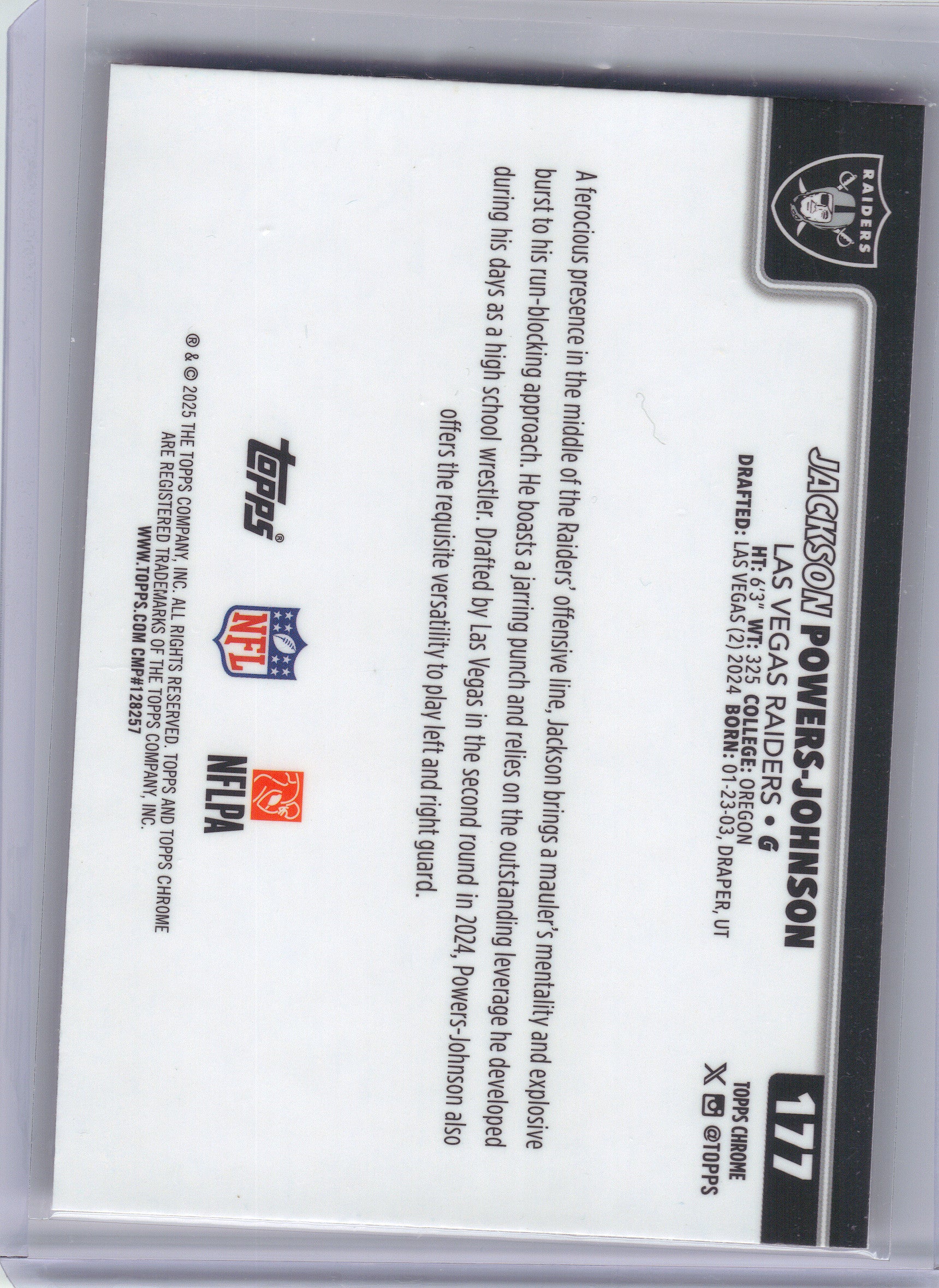 2025 Topps Chrome #177 Jackson Powers-Johnson Hot Pink X-Fractor Las Vegas Raiders