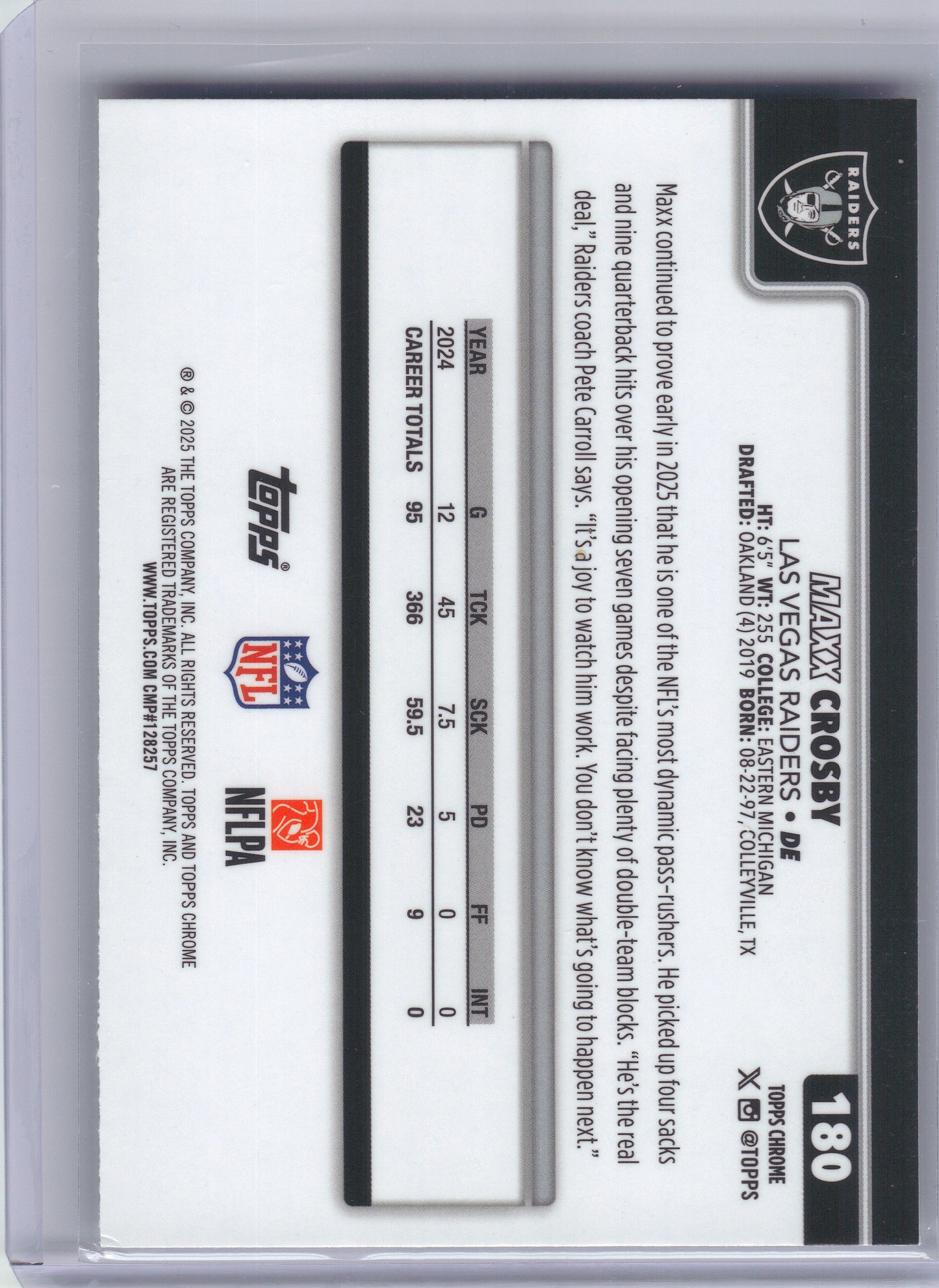 2025 Topps Chrome #180 Maxx Crosby Ray Wave Refractor Las Vegas Raiders