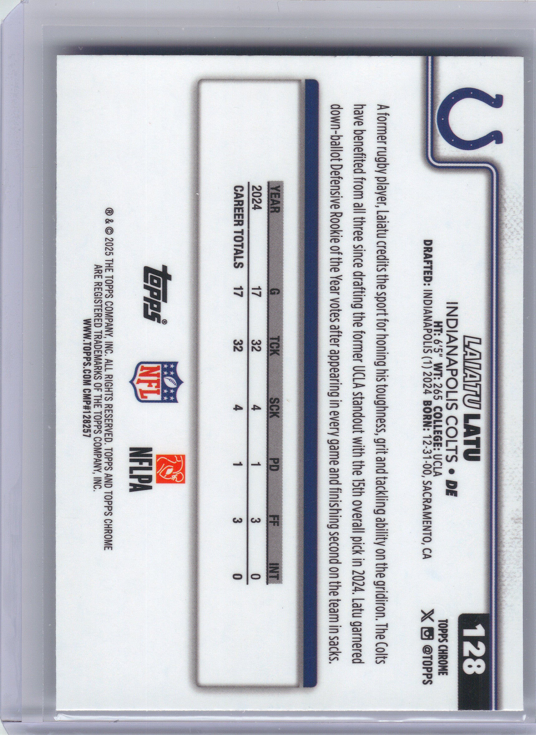 2025 Topps Chrome #128 Laiatu Latu Prism Refractor Indianapolis Colts