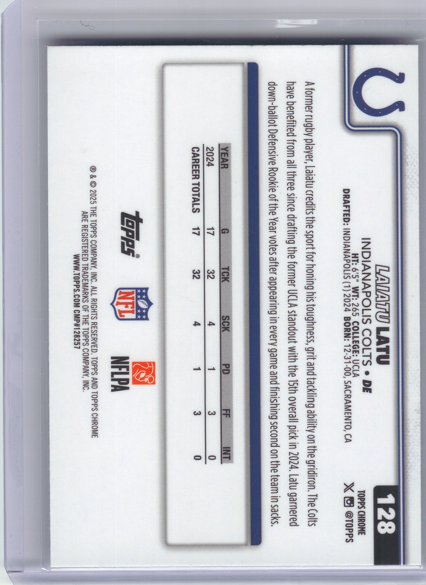 2025 Topps Chrome #128 Laiatu Latu Ray Wave Refractor Indianapolis Colts