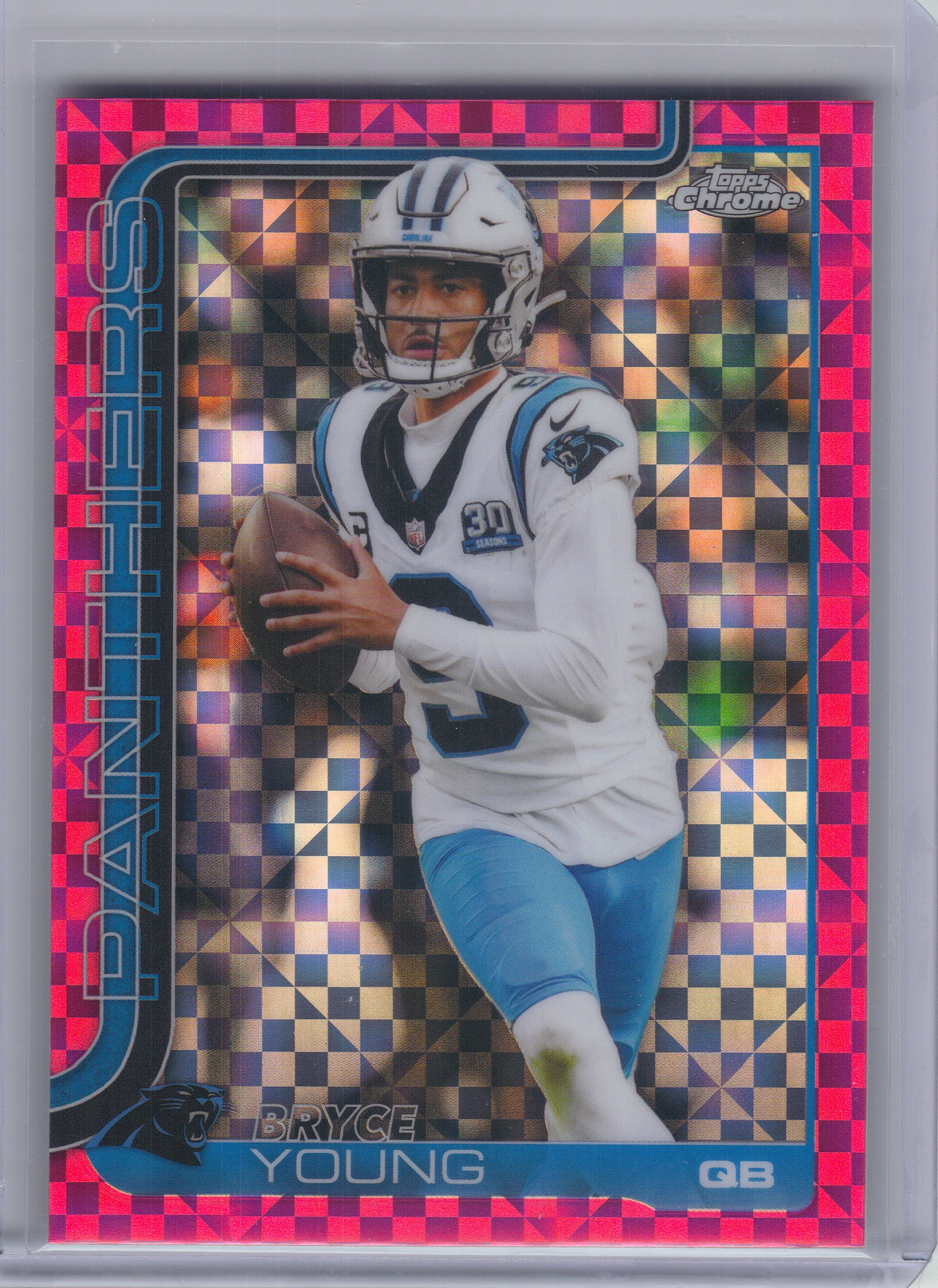 2025 Topps Chrome #40 Bryce Young Hot Pink X-Fractor Carolina Panthers