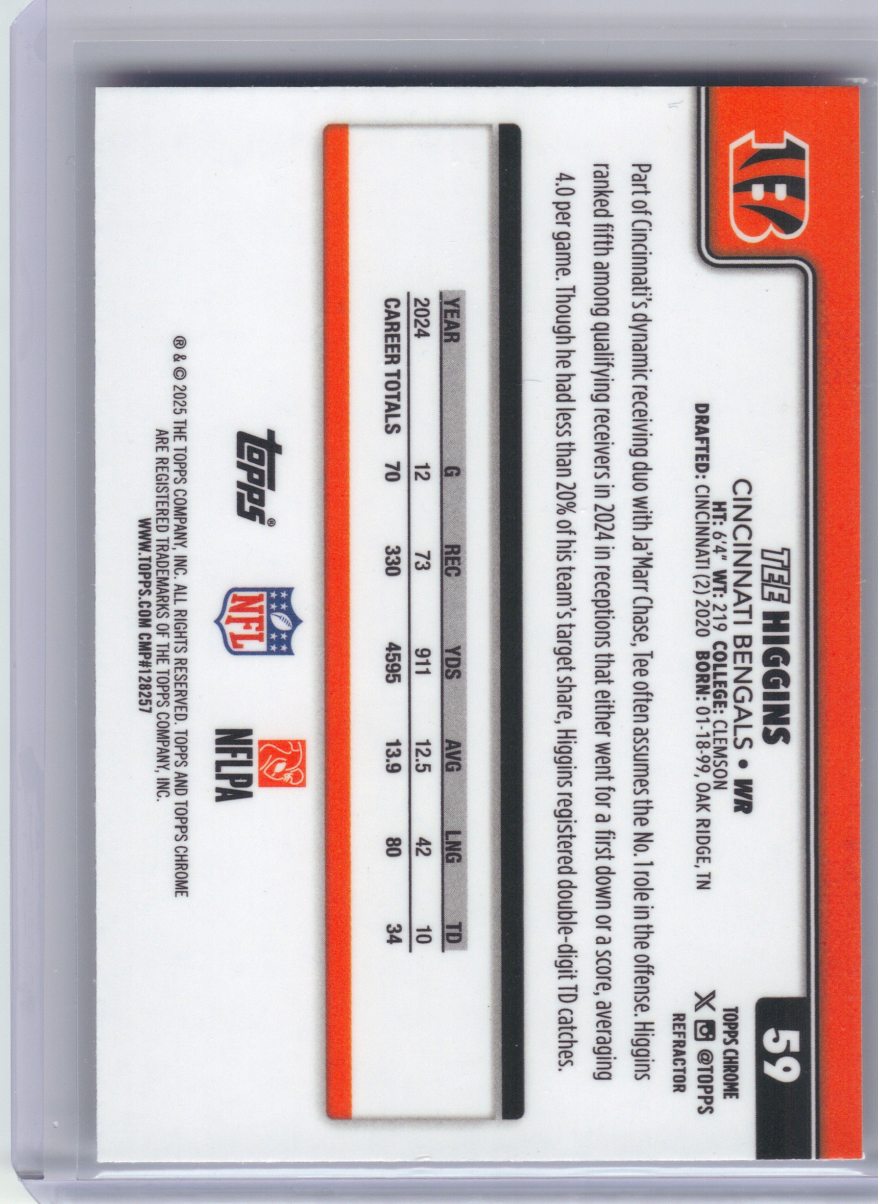 2025 Topps Chrome #59 Tee Higgins Refractor Cincinnati Bengals