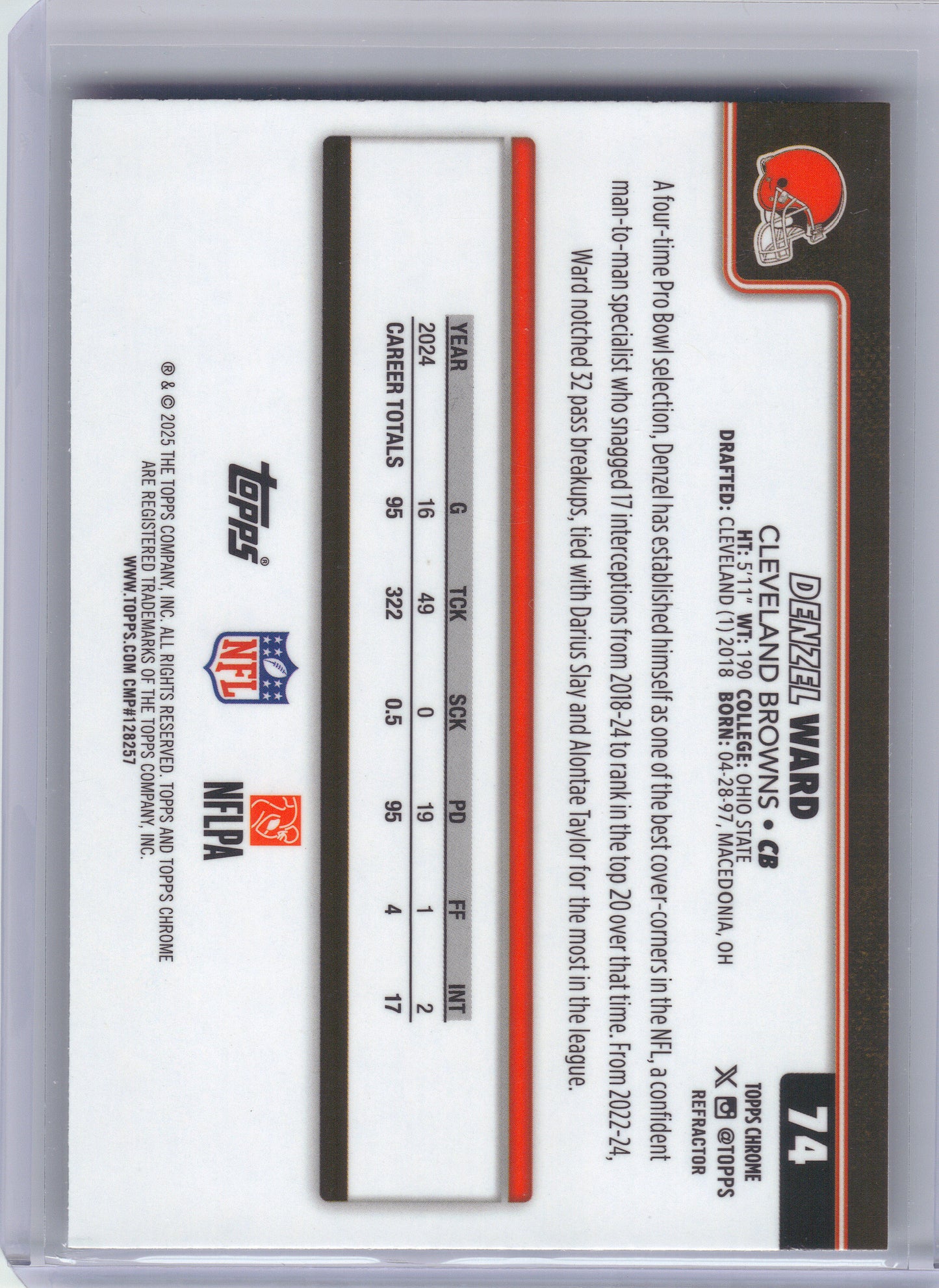 2025 Topps Chrome #74 Denzel Ward Cleveland Browns