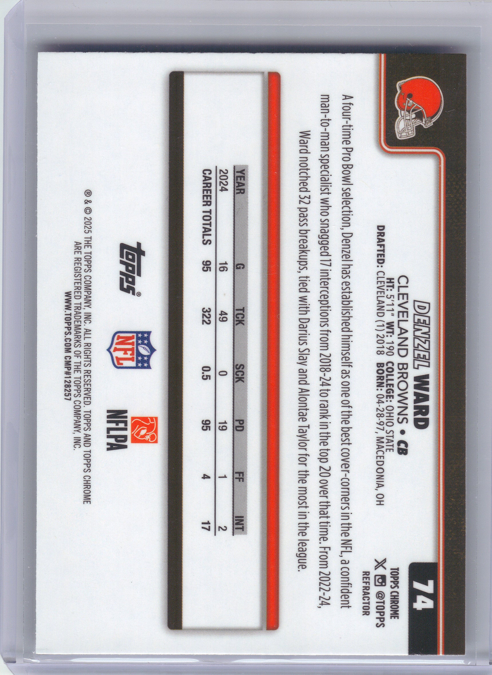 2025 Topps Chrome #74 Denzel Ward Cleveland Browns
