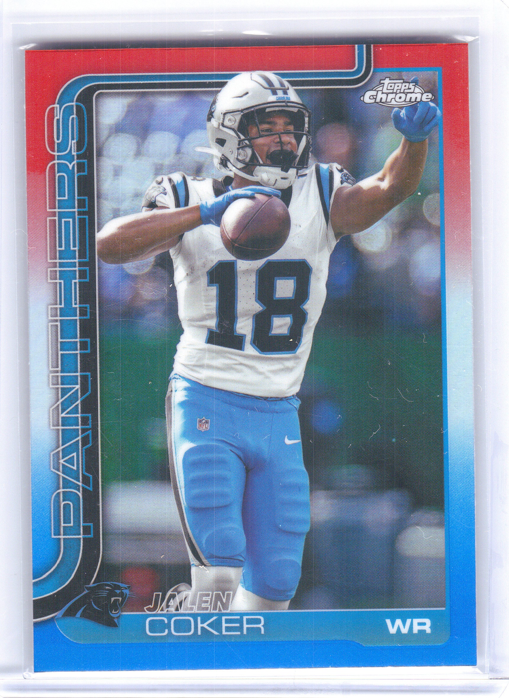 2025 Topps Chrome #39 Jalen Coker Red White and Blue Refractor Carolina Panthers