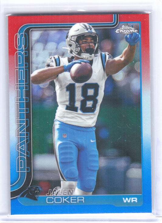 2025 Topps Chrome #39 Jalen Coker Red White and Blue Refractor Carolina Panthers