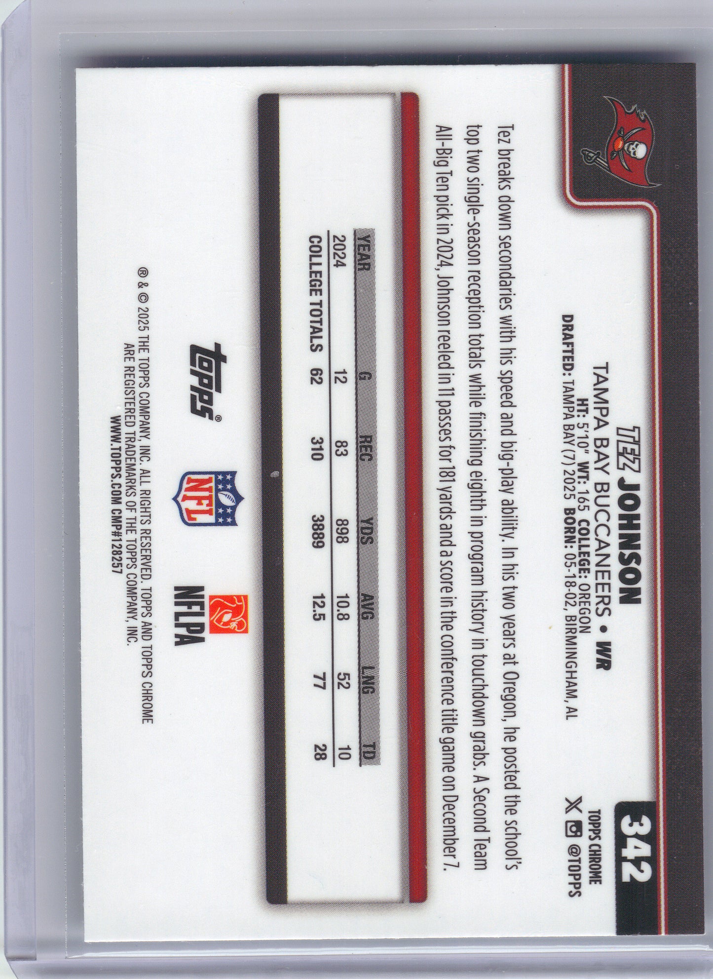 2025 Topps Chrome #342 Tez Johnson X-Fractor Tampa Bay Buccaneers RC