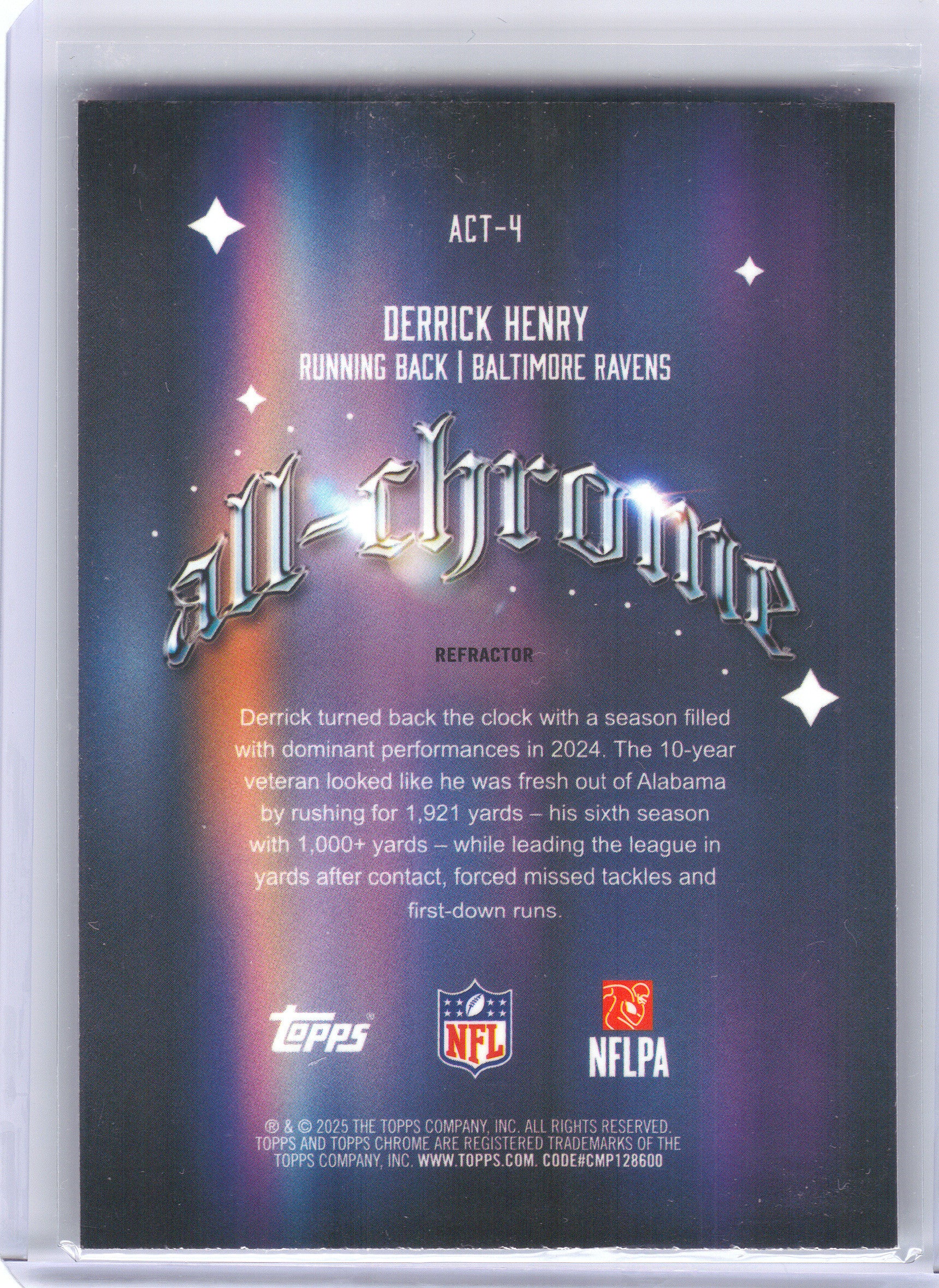2025 Topps Chrome #ACT-1 Lamar Jackson All-Chrome Team Refractor Baltimore Ravens